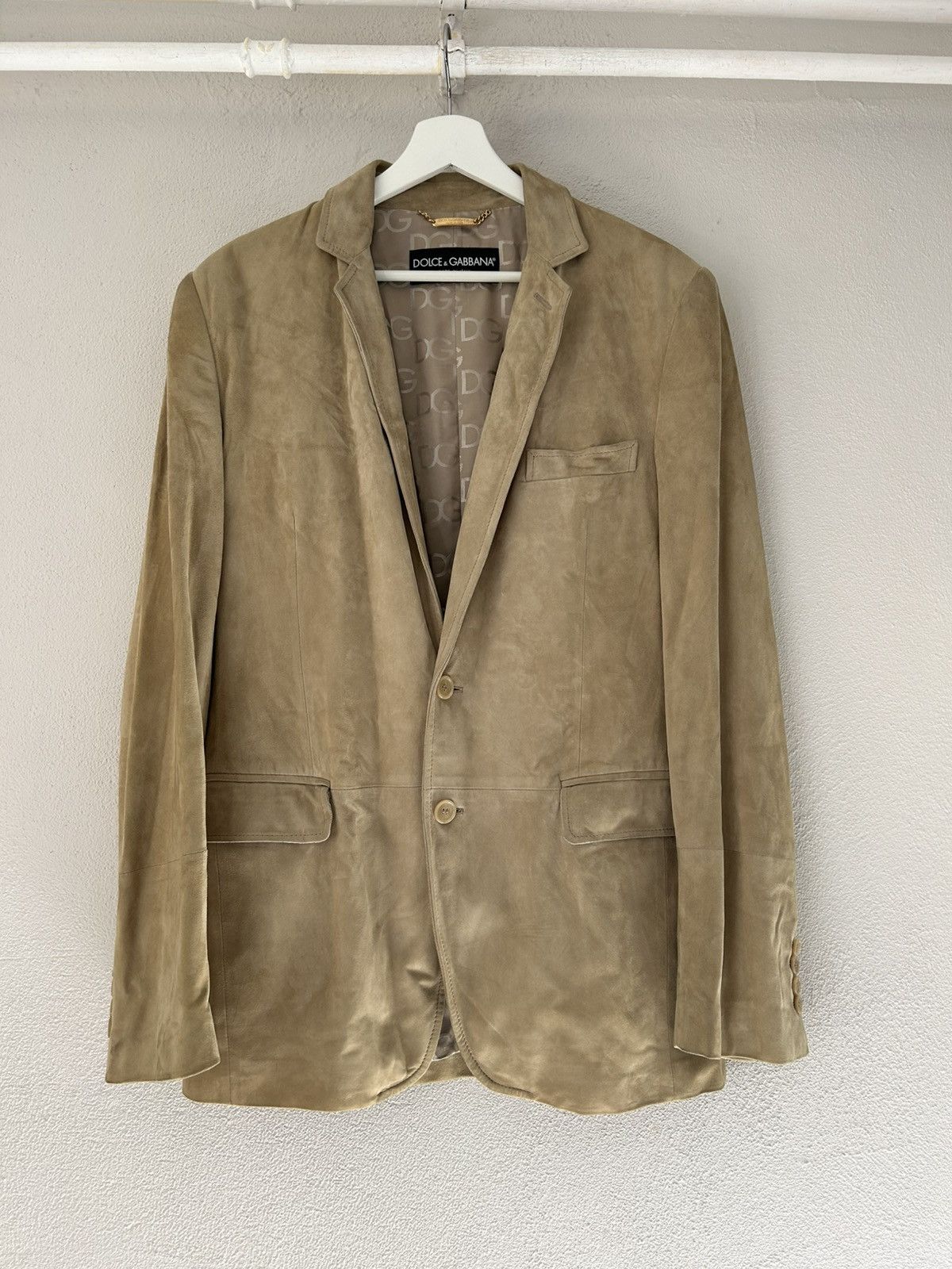 Dolce & Gabbana Dolce & Gabbana Beige Suede Blazer, Size 52 Size US L / EU 52-54 / 3 - 1 Thumbnail