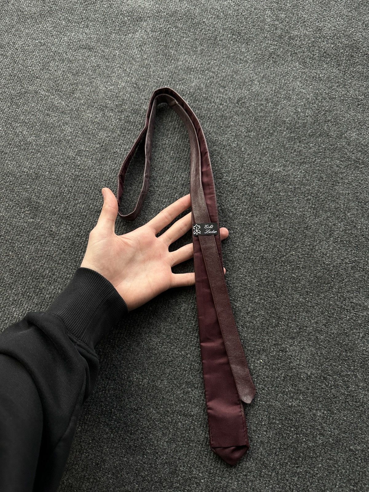 Other 🚨 LEATHER BURGUNDY ITALY TIE LUXURY VNTG RARE OLD MONEY Size ONE SIZE - 2 Thumbnail