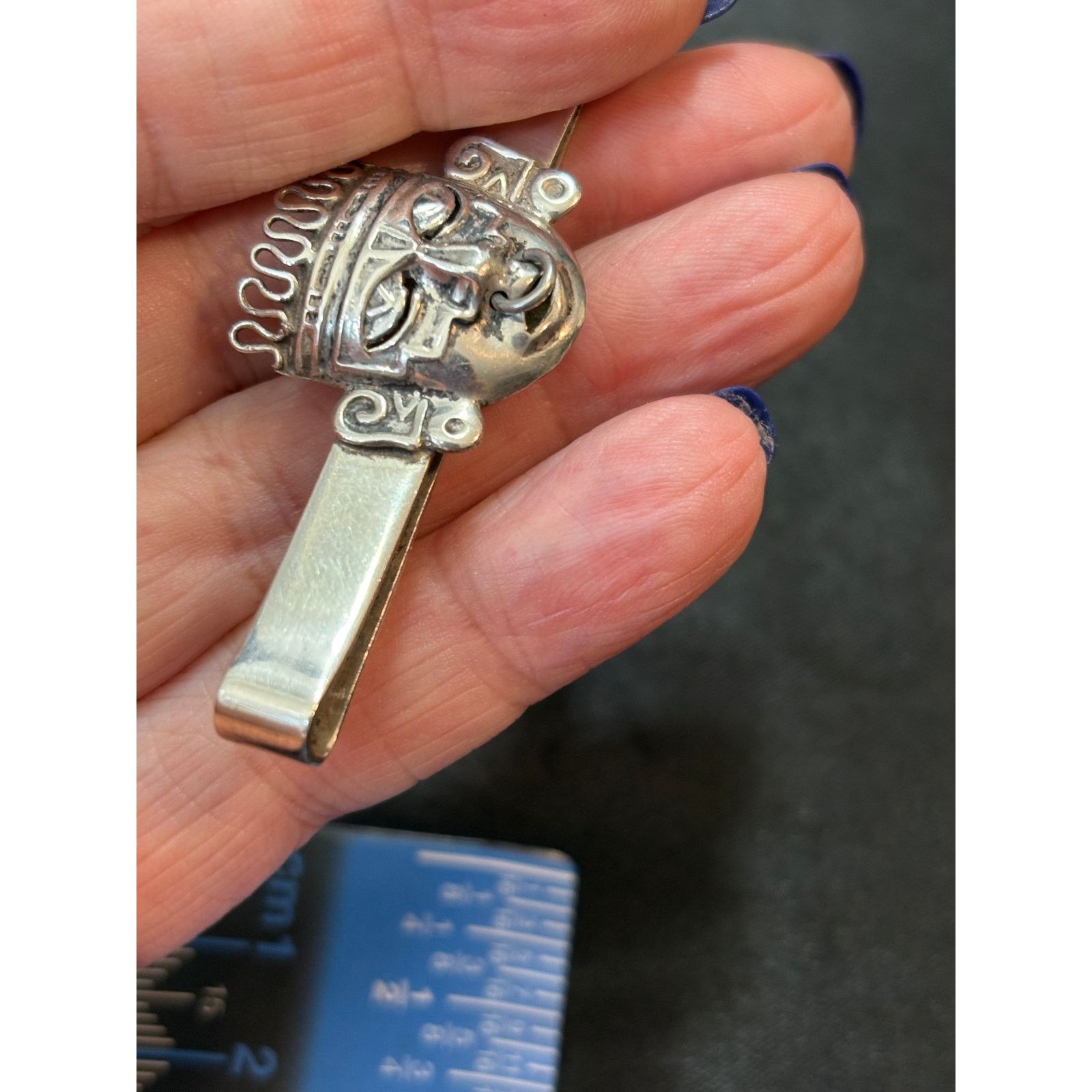 Other Vintage Tie Clip R.B.Z. Mexico Sterling Silver Aztec Mask Size 26 - 5 Thumbnail