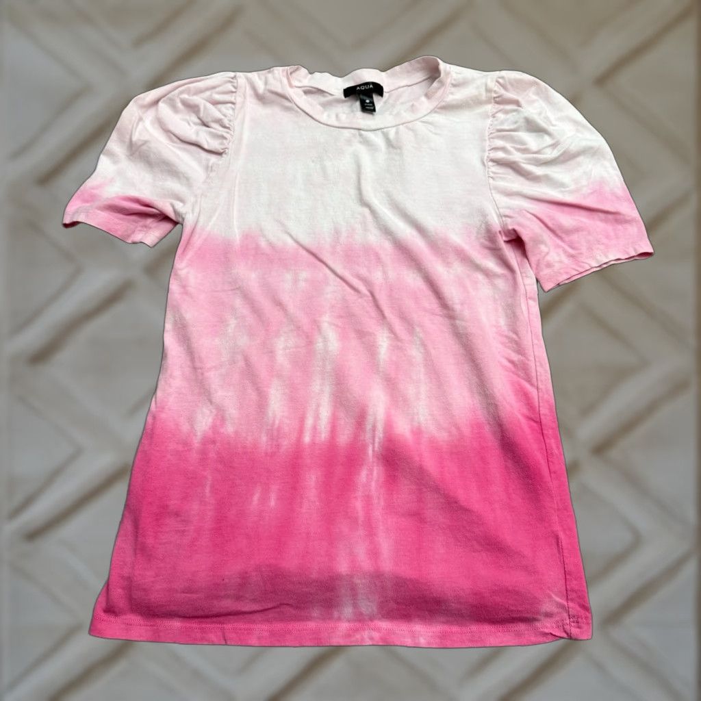 AQUA VINTAGE Aqua Shirt Womens XS Pink Tie-Dye Puff Sleeve Crew Neck Top 60s Beach Love Short Sleeve Womens Size XS / US 0-2 / IT 36-38 - 1 Thumbnail