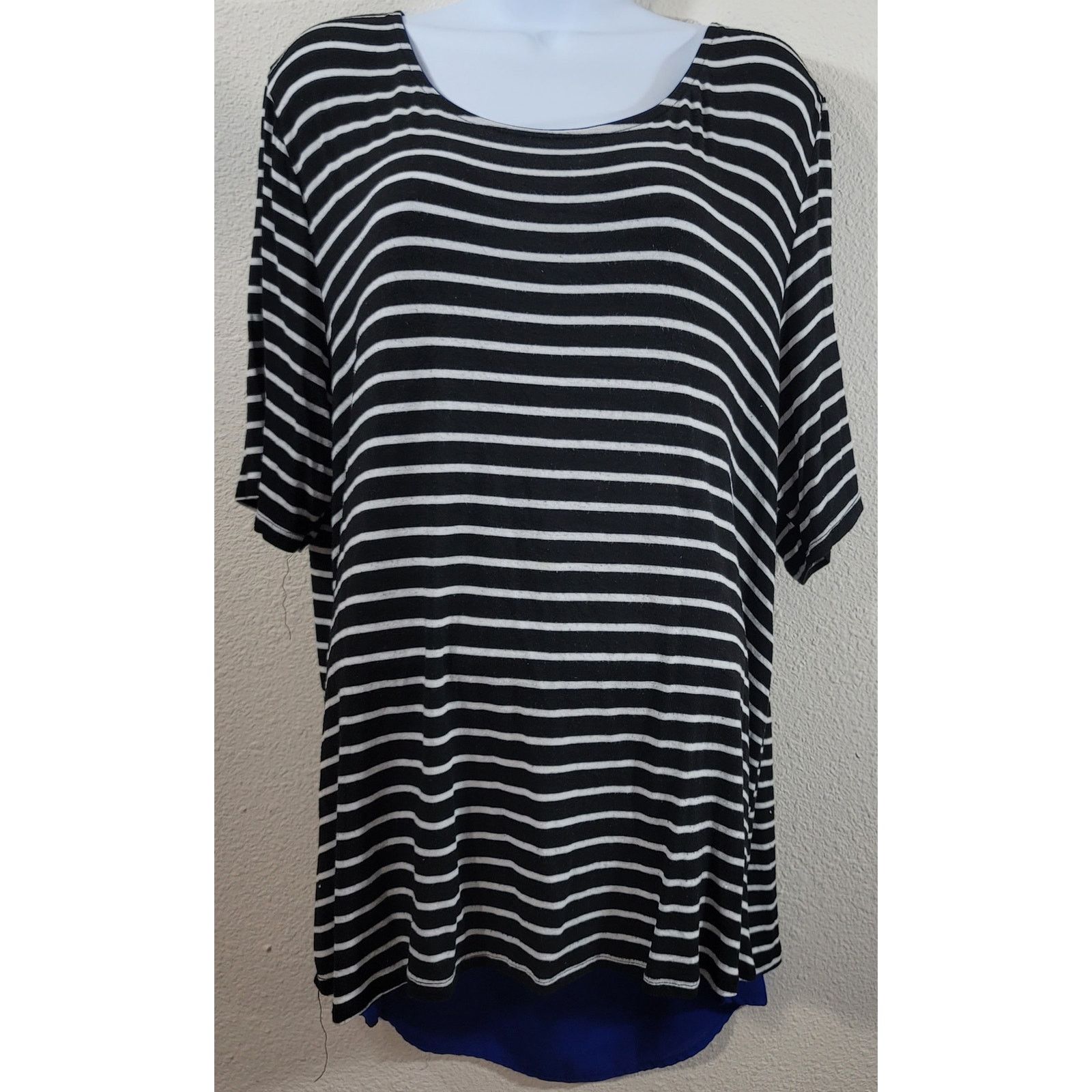 Other Misia Black White Stripe Blue Back Panel Insert Top 3X Plus Size 3XL / US 20-22 - 1 Thumbnail