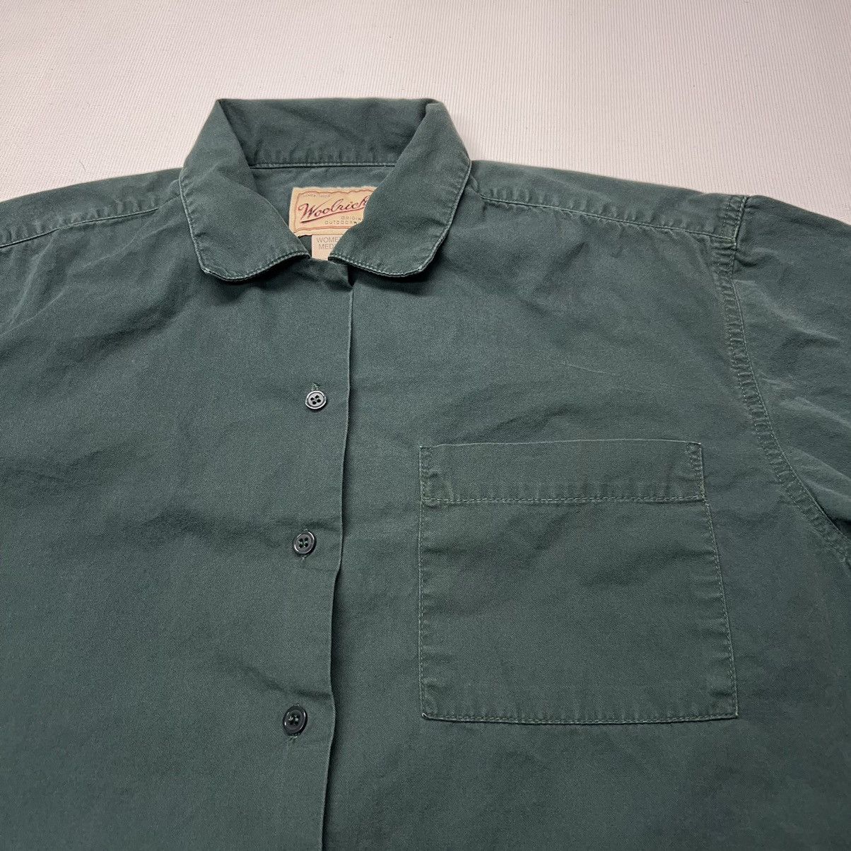 Vintage × Woolrich Woolen Mills Woolrich Button Up Shirt Green Pocket Solid Fern Classic Size M / US 6-8 / IT 42-44 - 5 Thumbnail