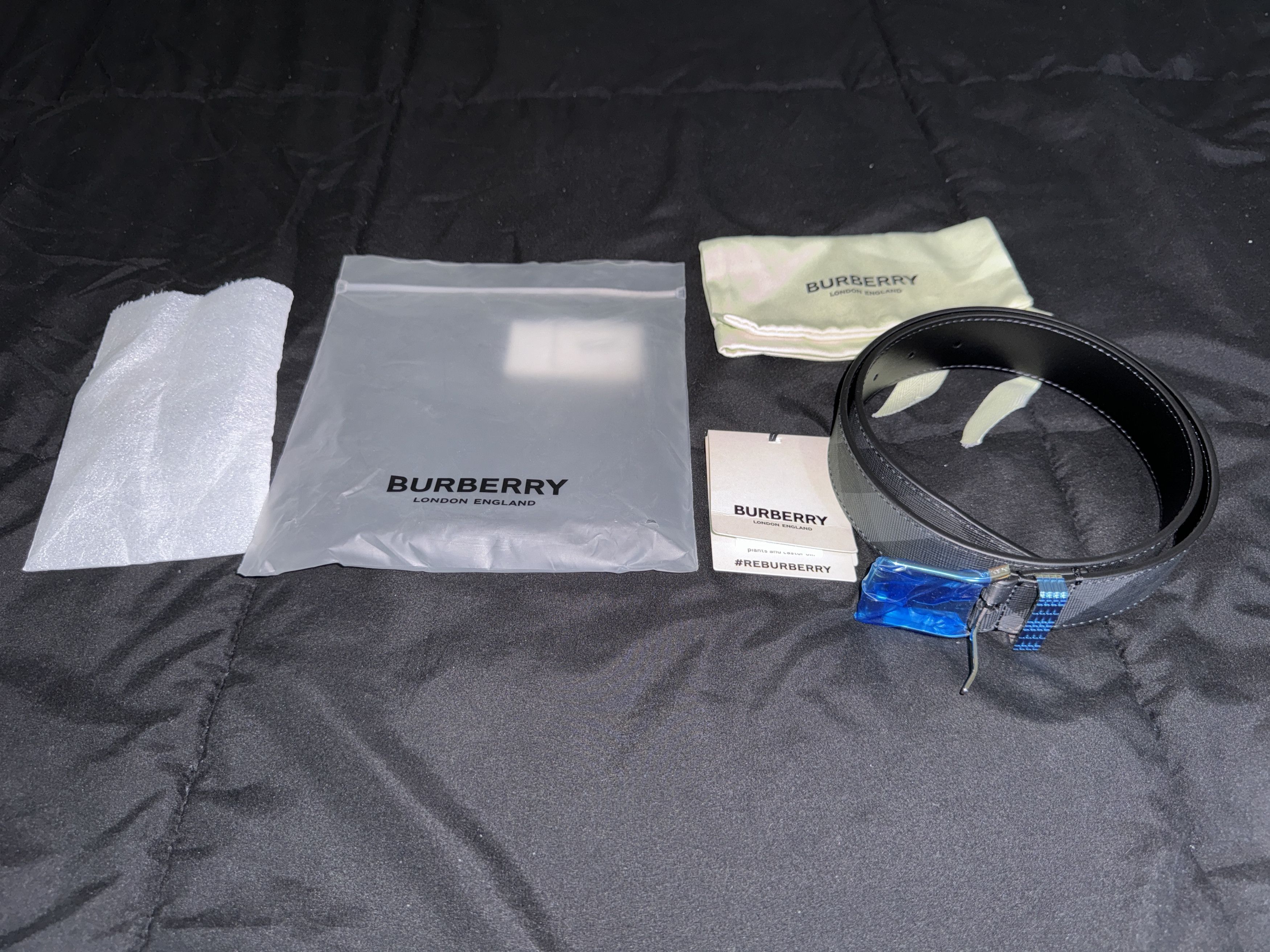 image of Burberry Vintage Check Leather Belt in Charcoal Silver, Men's (Size 32)