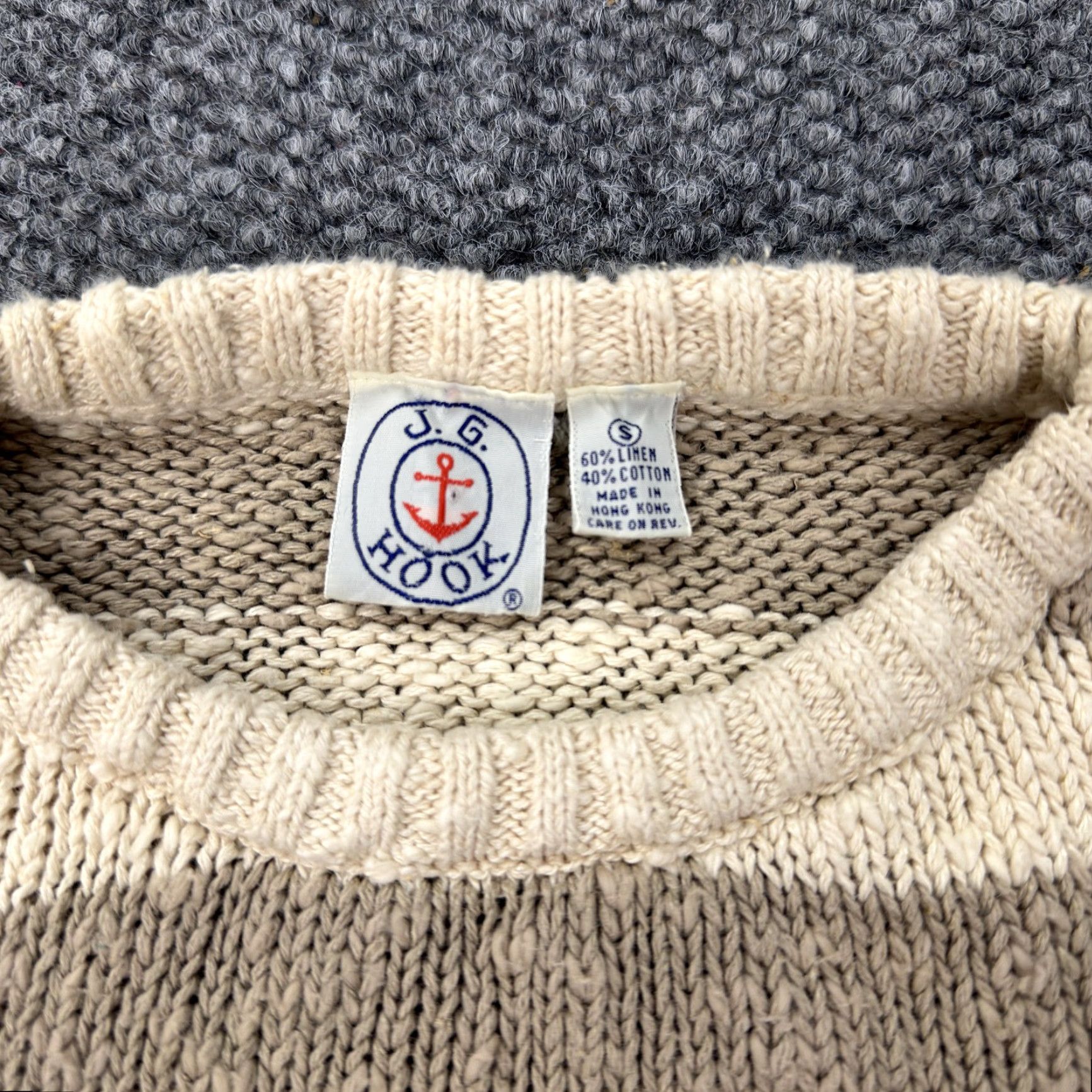 Vintage VINTAGE J.G. HOOK Sweater Women S Beige Linen Knit Striped Crew Neck 90s Nautical Womens Size S / US 4 / IT 40 - 3 Thumbnail