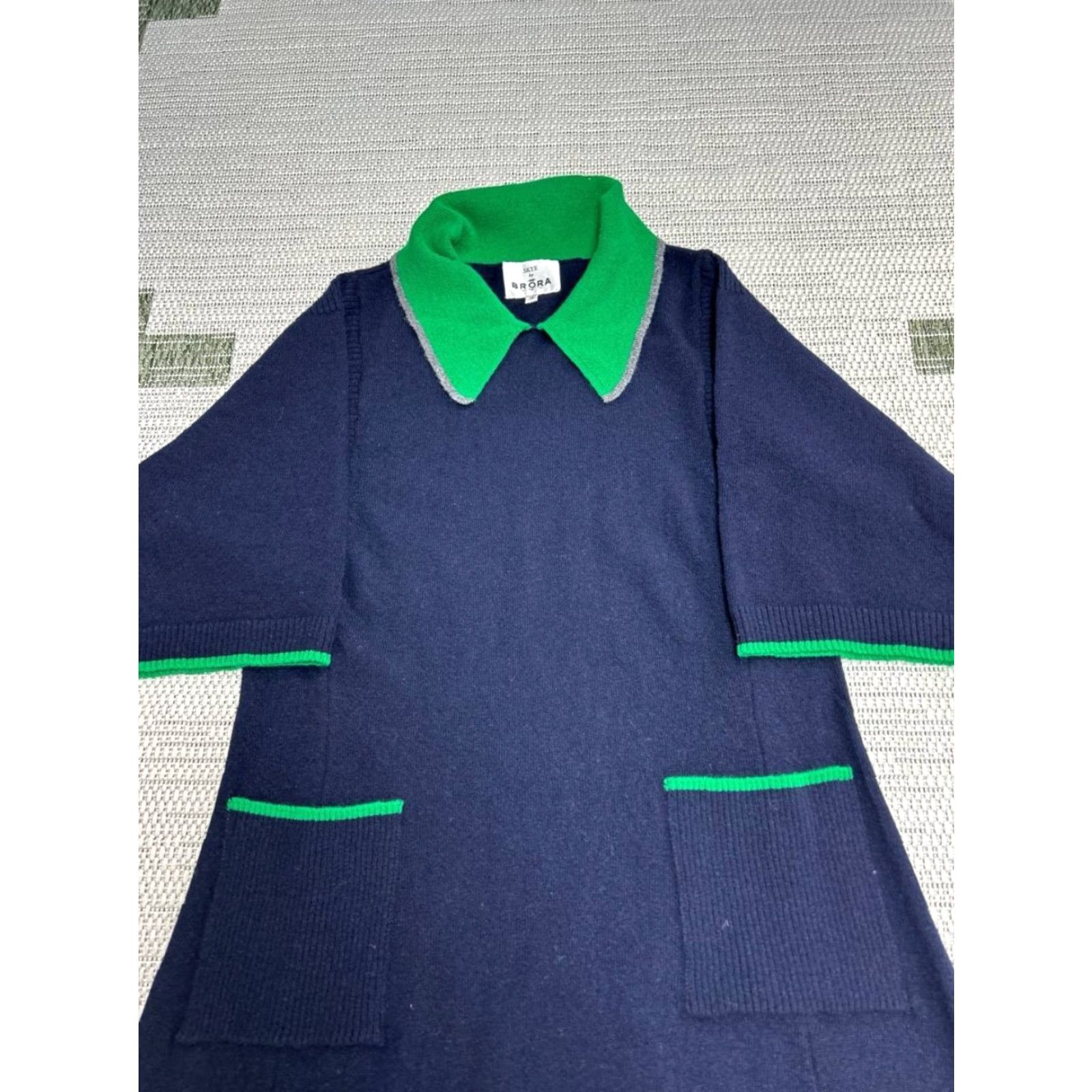 Vintage Brora Skye Knitted Dress Womens 12 Blue Supersoft Lambswool Ribbed Hem Collar Maxi Dress Pockets Easy Care Cap Sleeve? Size XL / US 12-14 / IT 48-50 - 3 Thumbnail