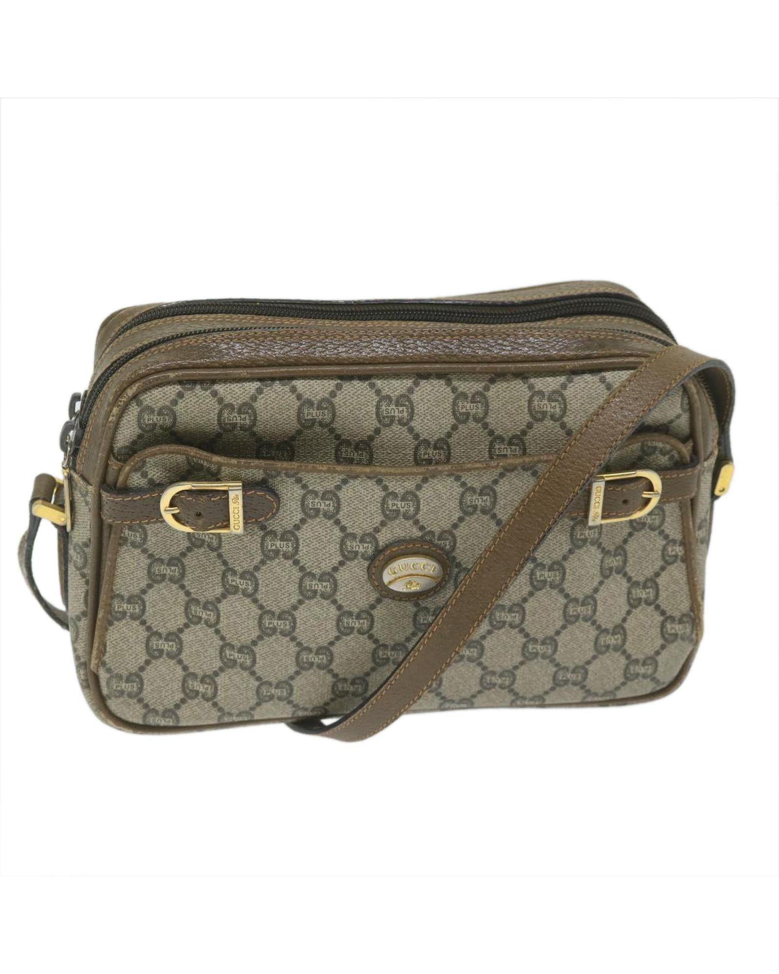 image of Gucci Beige GG Plus Supreme Shoulder Bag In Pvc Leather And Canvas, Women's