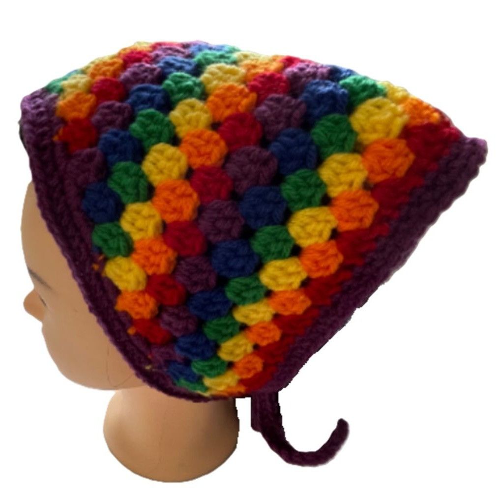 Handmade Bandana Head Wrap Crochet Rainbow Colors Granny Stitch Strip Size ONE SIZE - 1 Thumbnail