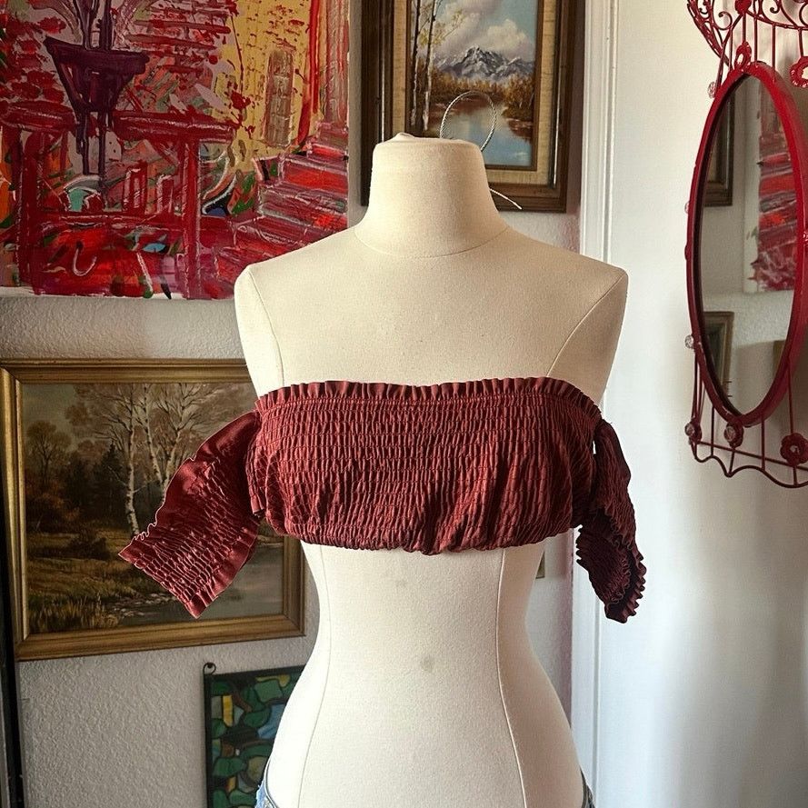 Other no brand red ripped cold shoulder tube top Size S / US 4 / IT 40 - 1 Thumbnail