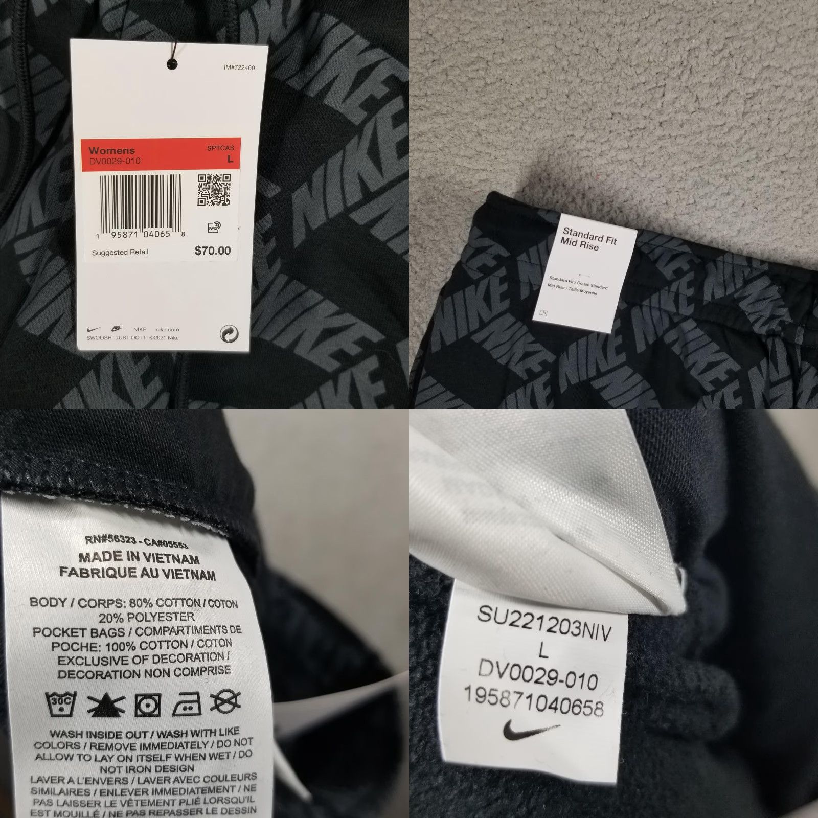 Nike Nike Pants Womens Large Black Gray Sportswear Fleece Joggers AOP DV0029-010 Size 36" / US 14 / IT 50 - 8 Thumbnail