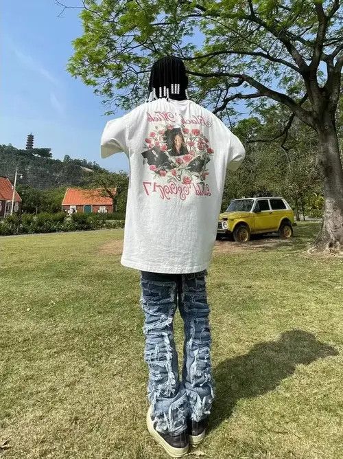 Designer × Hypebeast × Jean Pants urban patch damaged fade skate cargo flared jeans Size US 30 / EU 46 - 4 Thumbnail