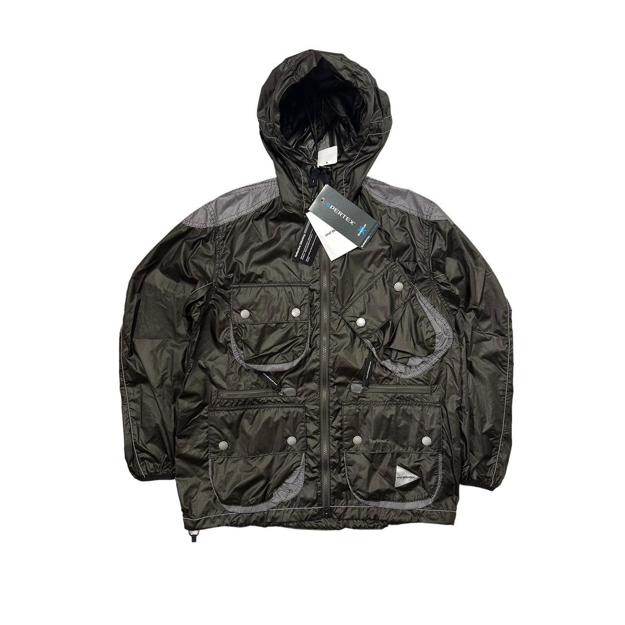 image of And Wander x Barbour Shiny Wind Multipocket Zip Up Jacket in Dark Green, Men's (Size Small)