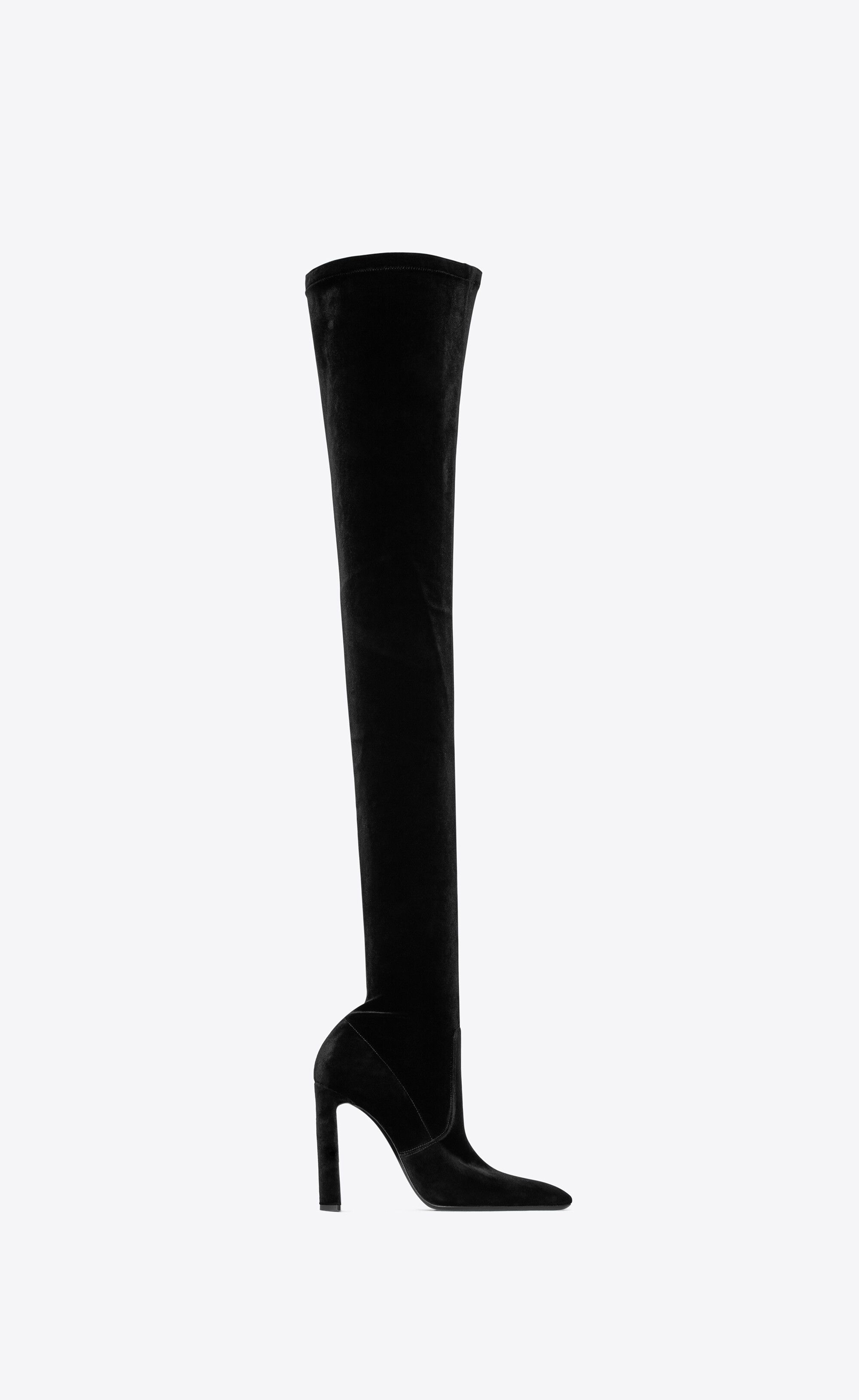 image of Saint Laurent Paris Black Auteuil Over-The-Knee Stretch Velvet Boots, Women's (Size 7)