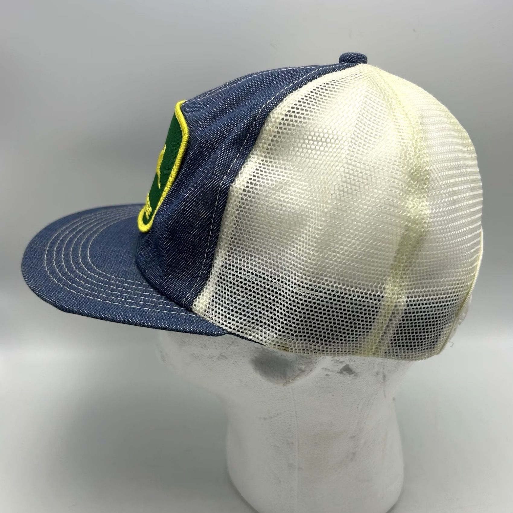 John Deere VINTAGE John Deere Trucker Hat Denim Patch Farm SnapBack One Size Men Blue 80s Adjustable Size US 35 - 2 Thumbnail