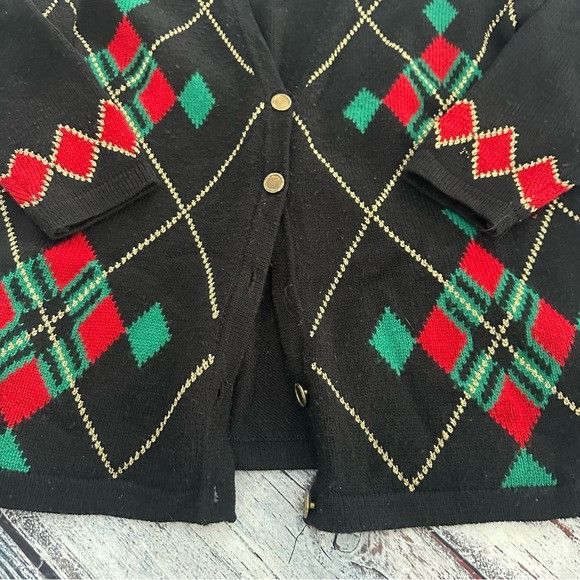 Other Vintage Christopher & Banks Black Cardigan with Red and Gree Size M / US 6-8 / IT 42-44 - 5 Thumbnail