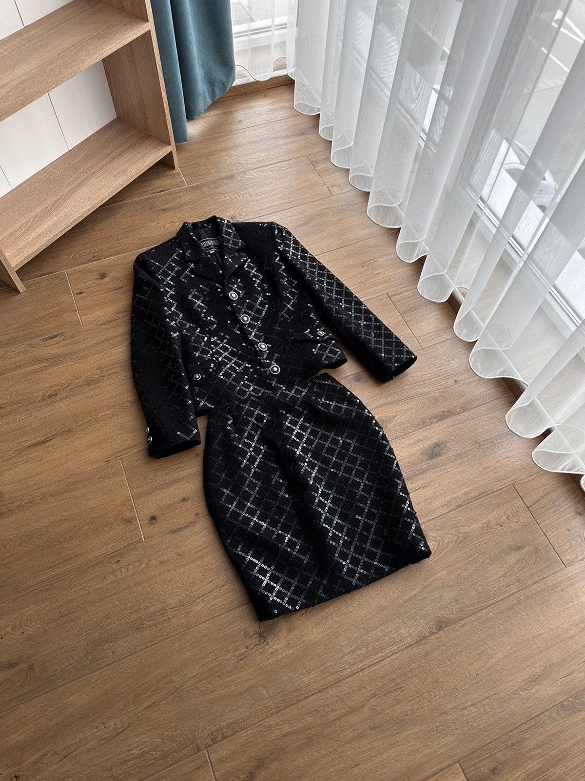 Versace  Versus Versace  Vintage Vintage Versace Versus 90s Black  Sequilde Sparkle Skirt Suit | Grailed