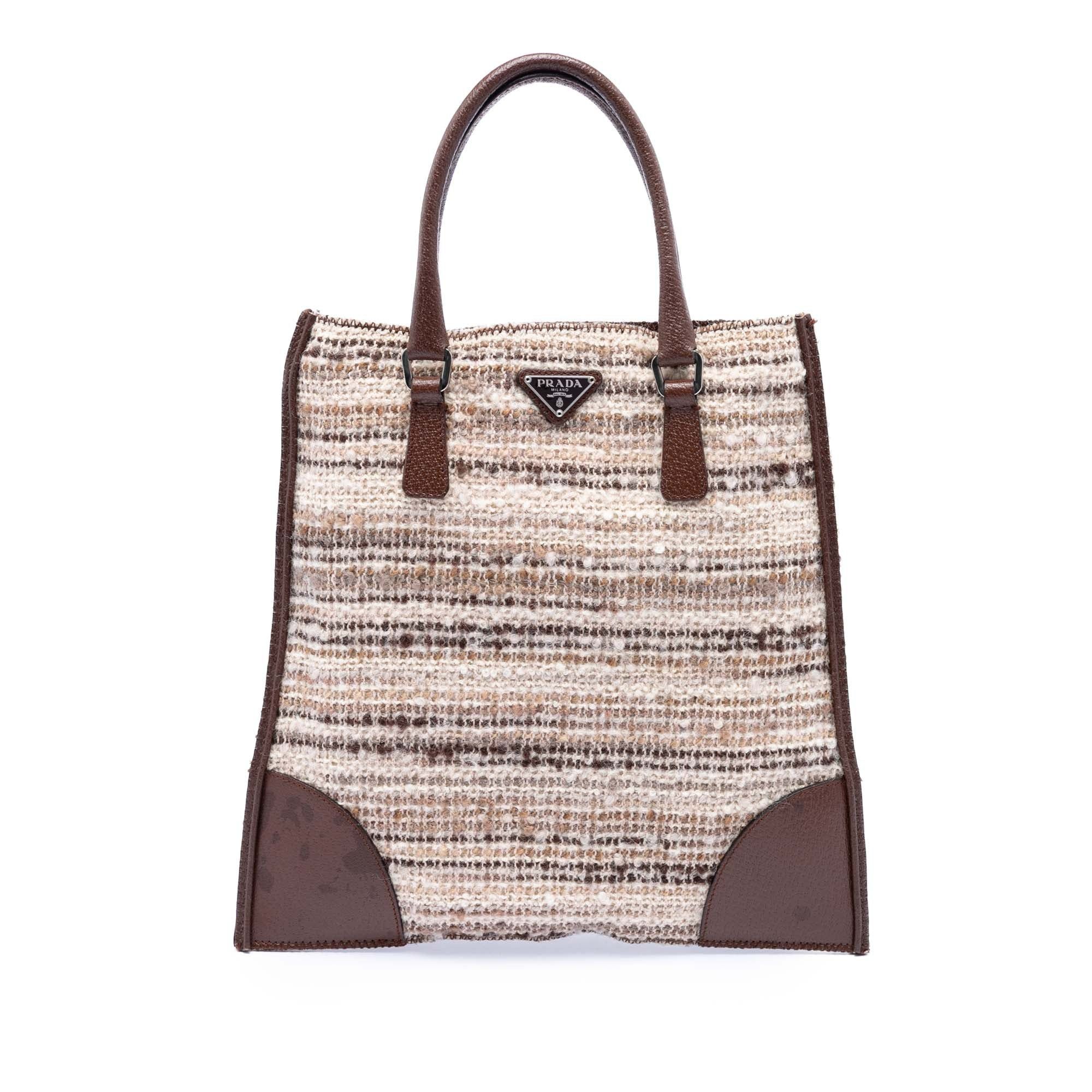 Prada Vitello Trimmed Tweed Flat Tote Size ONE SIZE - 1 Thumbnail