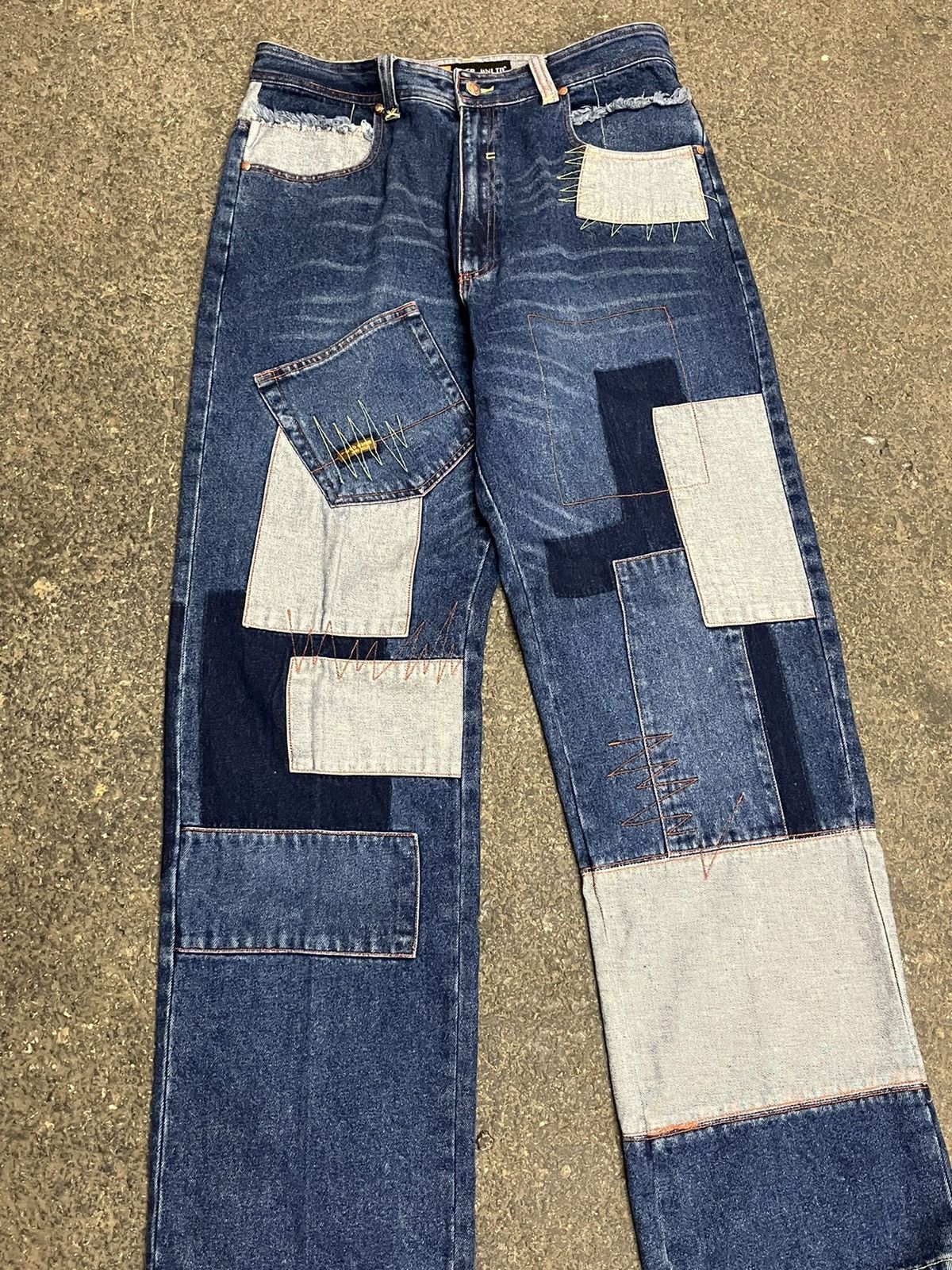 Japanese Brand Y2k baggy fit patchwork multi pocket rare baggy fit denim Size US 34 / EU 50 - 3 Thumbnail