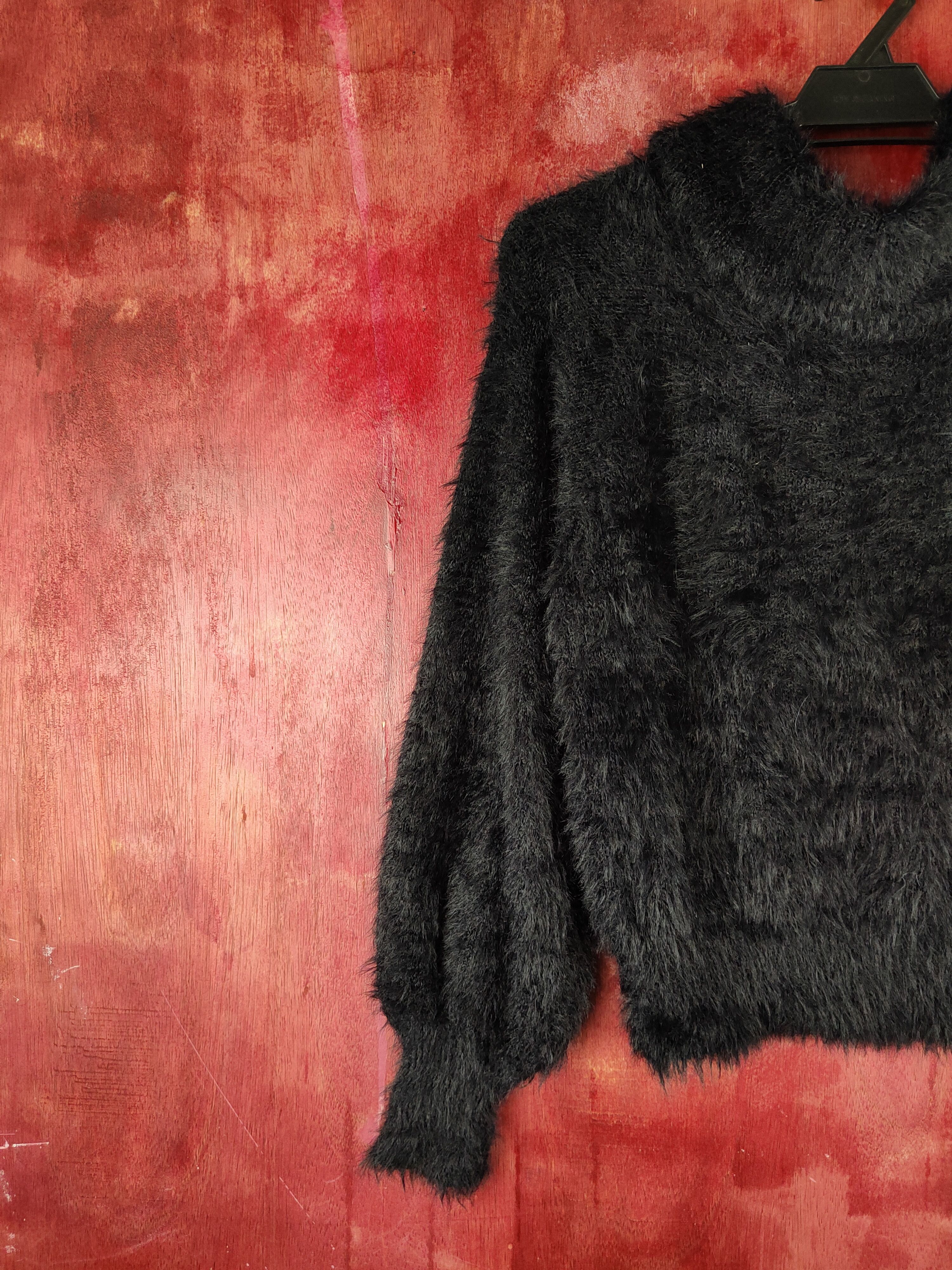 Aran Isles Knitwear Browny Black Shag Shaggy Fur Mohair Knitwear #S1972 Size S / US 4 / IT 40 - 9 Thumbnail