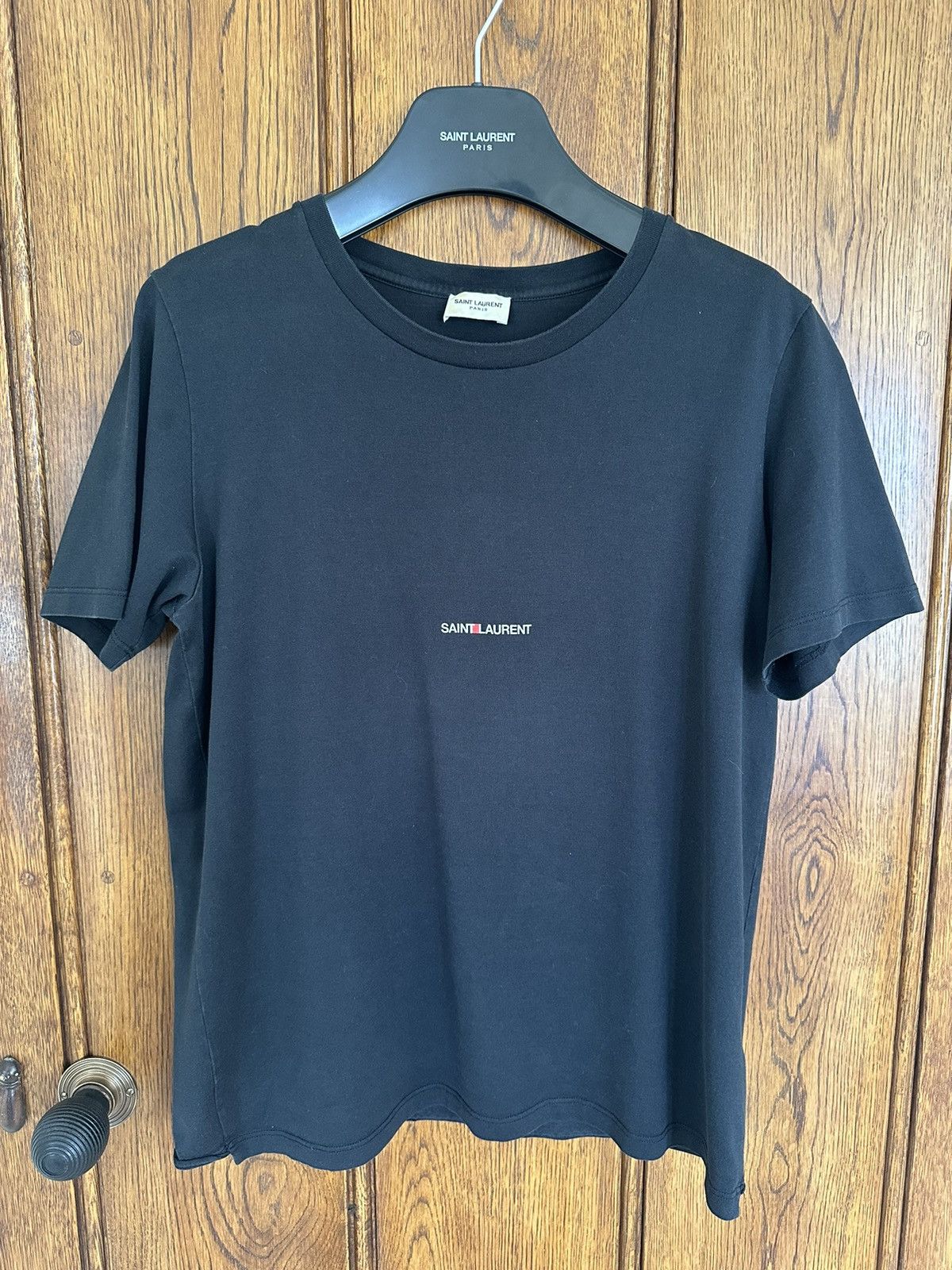 Saint Laurent Paris $550 Saint Laurent Rive Gauche black logo t shirt L Size US L / EU 52-54 / 3 - 2 Thumbnail