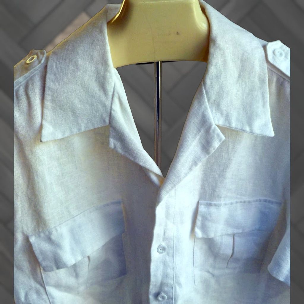 Vintage Successol Uomo SS Shirt Ivory 100% Linen Button-Front XL Shirt Men Short Sleeve Casual Button-Up, Ivory, XL, Linen, 100% Size US XL / EU 56 / 4 - 1 Thumbnail