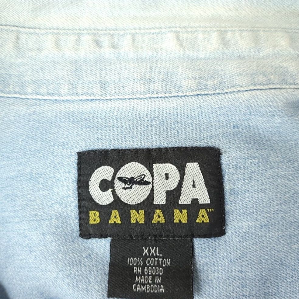 Denime VINTAGE Copa Banana Denim Work Shirt Mens 2XL Blue Long Sleeve Button-Up 90s Delivery Uniform Embroidered Size US XXL / EU 58 / 5 - 5 Thumbnail