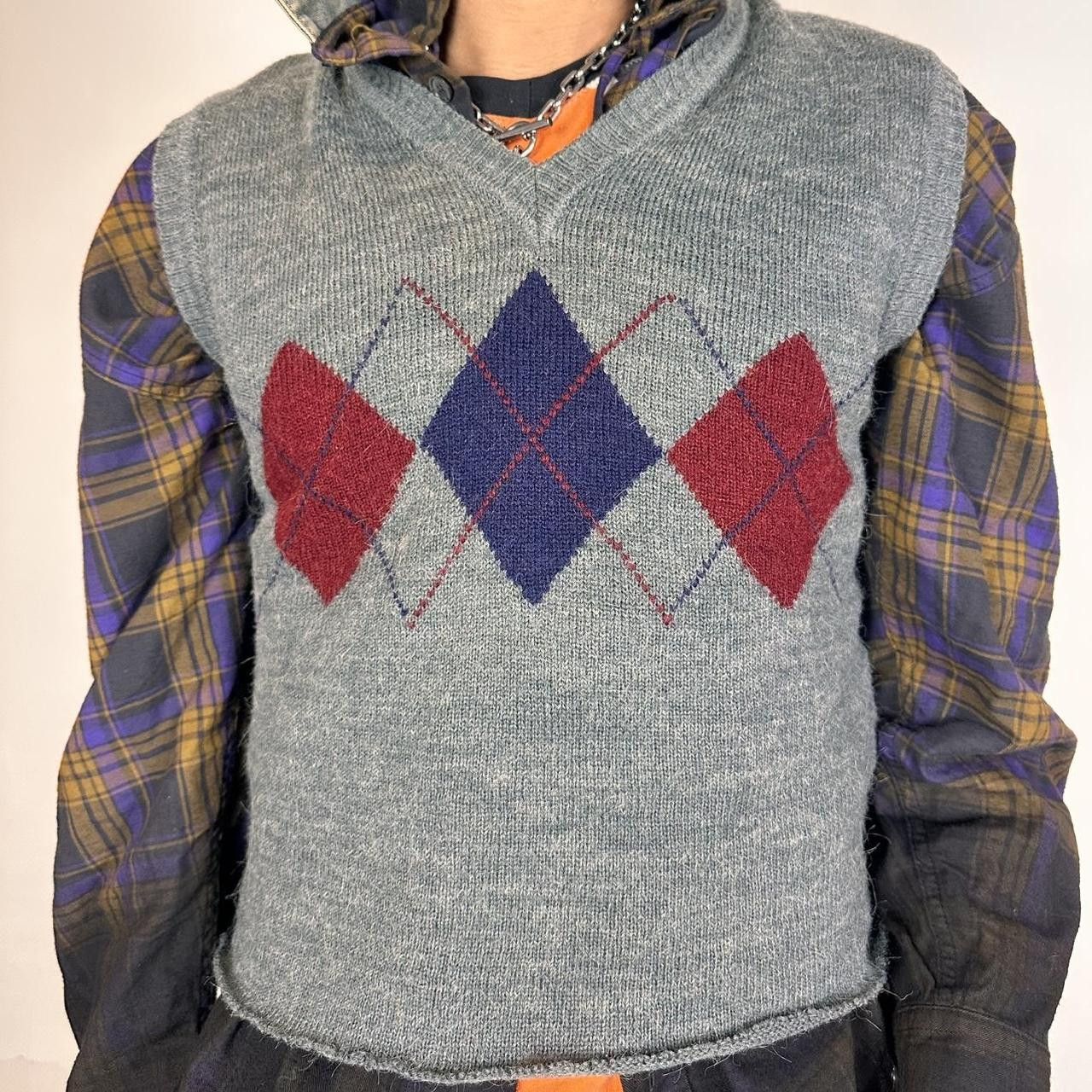 Vintage ASTROBOI* Gray Cropped Argyle Sweater Vest - Large Size US L / EU 52-54 / 3 - 1 Thumbnail