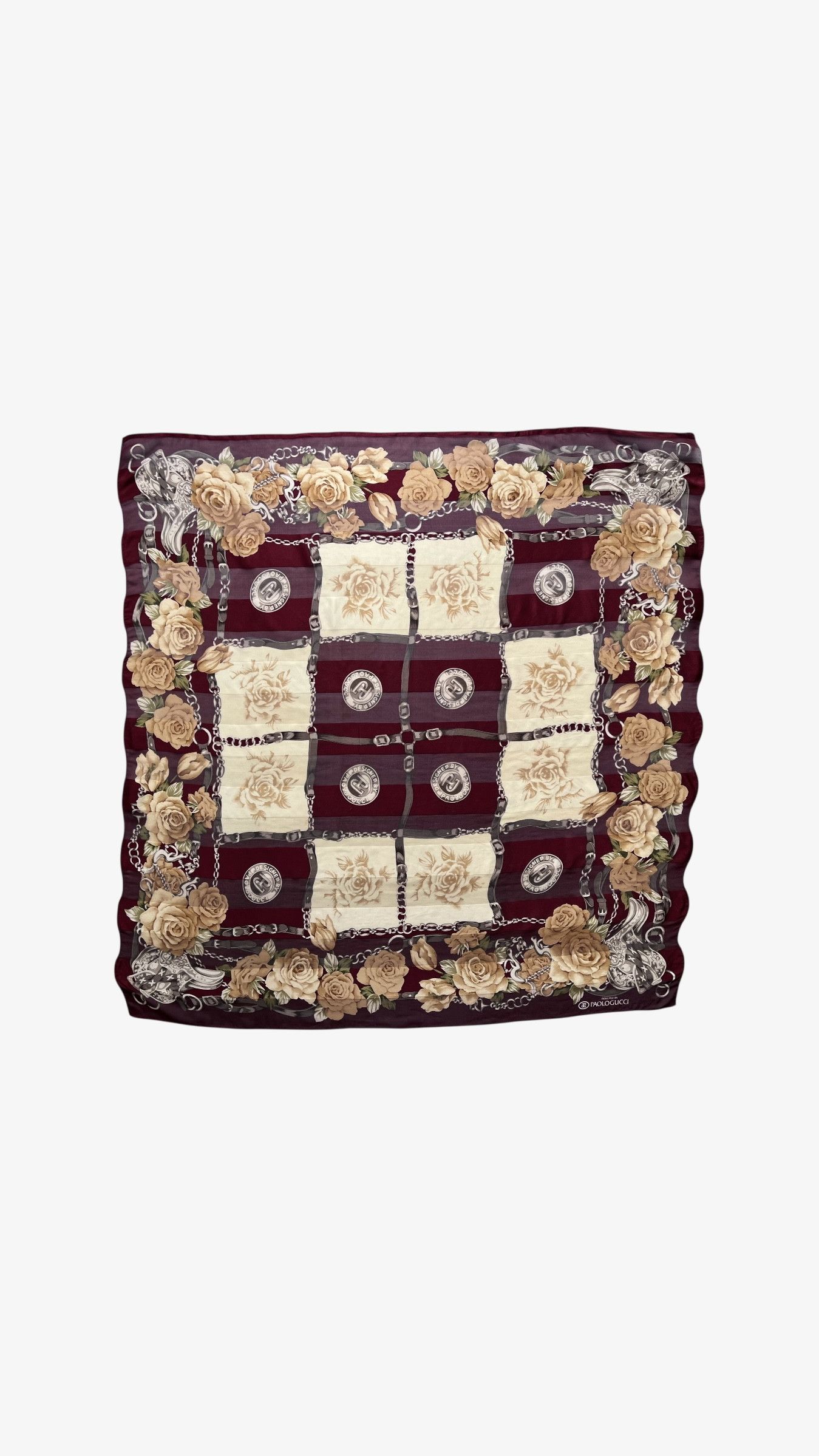 Paolo Gucci Vintage 80s Paolo Gucci Equestrian & Floral Print Silk Scarf Size ONE SIZE - 1 Thumbnail