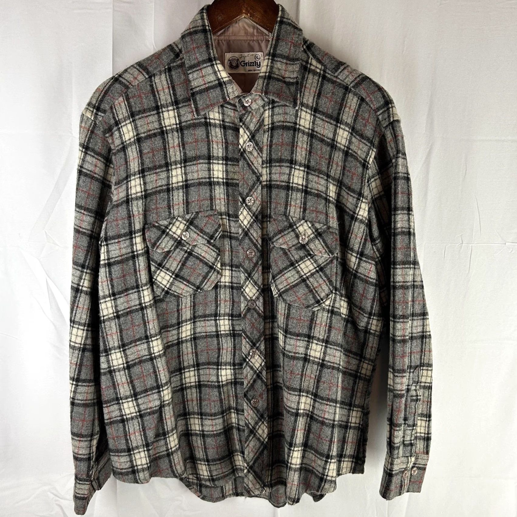 Vintage VINTAGE Grizzly Shirt Mens XL Gray Plaid Wool Flannel Lined Made Korea 80s Size US XL / EU 56 / 4 - 2 Thumbnail