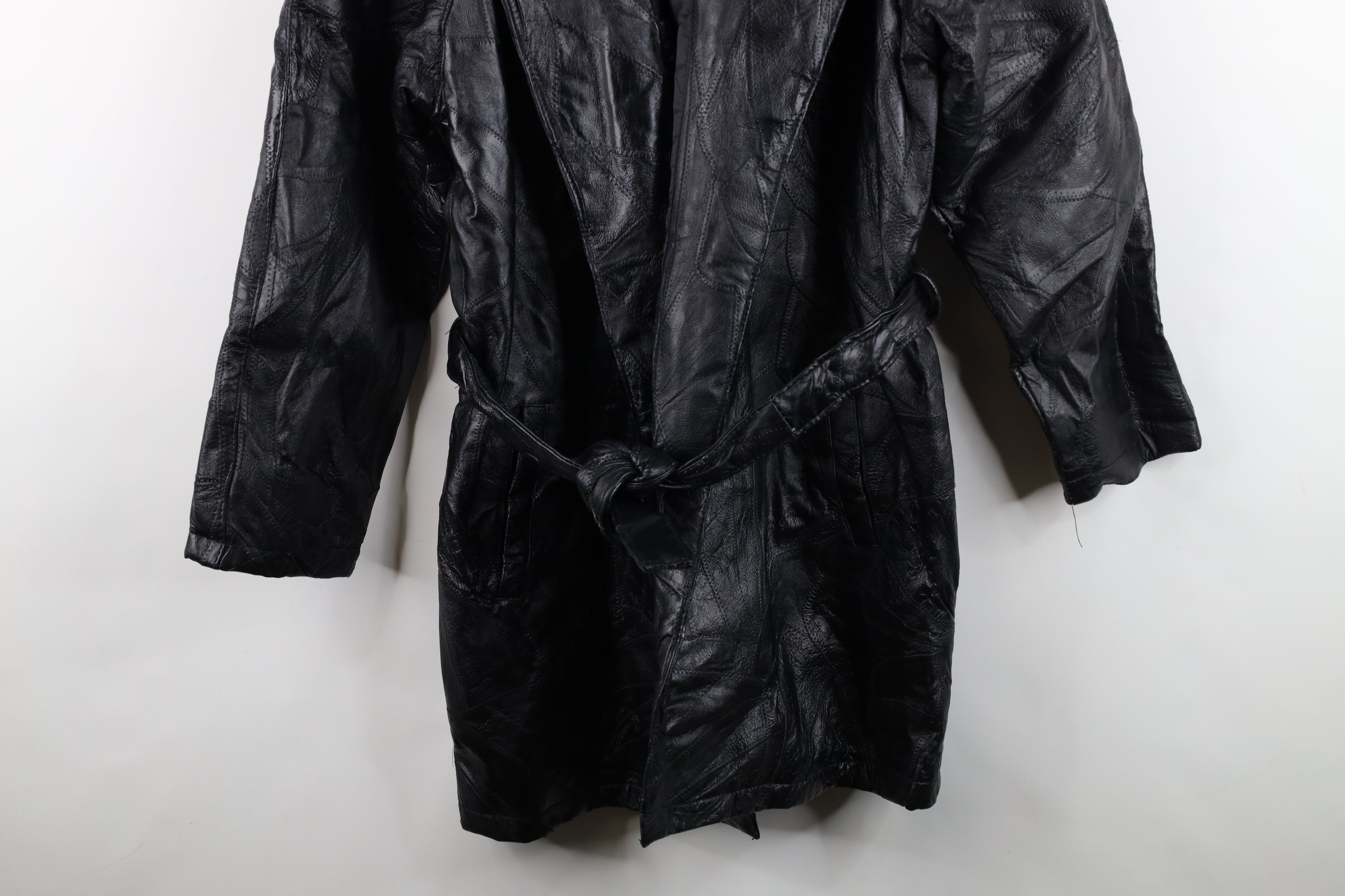 Vintage Vintage 90s Streetwear Belted Leather Trench Coat Jacket Size L / US 10 / IT 46 - 3 Thumbnail