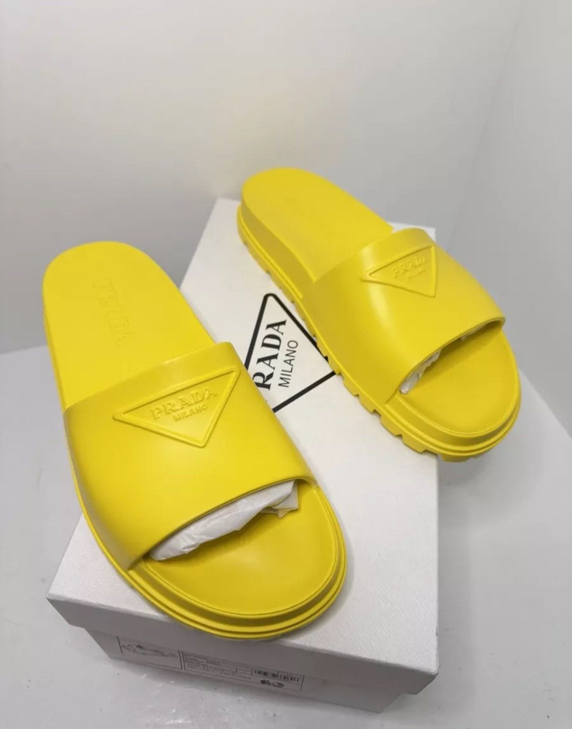 Prada NIB $525 Prada Triangle Logo Embossed Rubber Slides Sandals Size US 10 / EU 43 - 1 Thumbnail