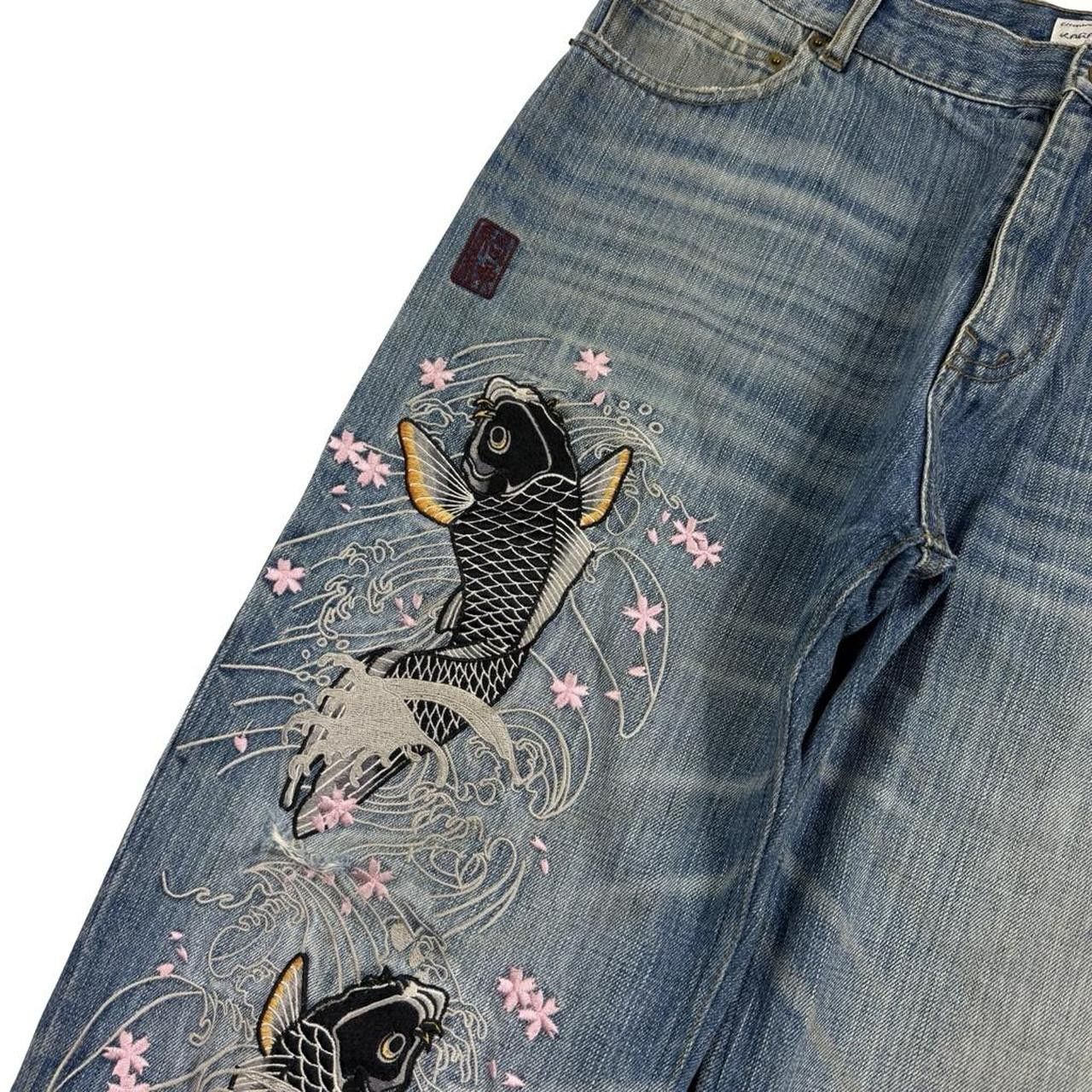 Karakuri Tamashii Karakuri Tamashii Embroidered Koi Japanese Jeans - Waist: 33 Size US 33 - 2 Thumbnail