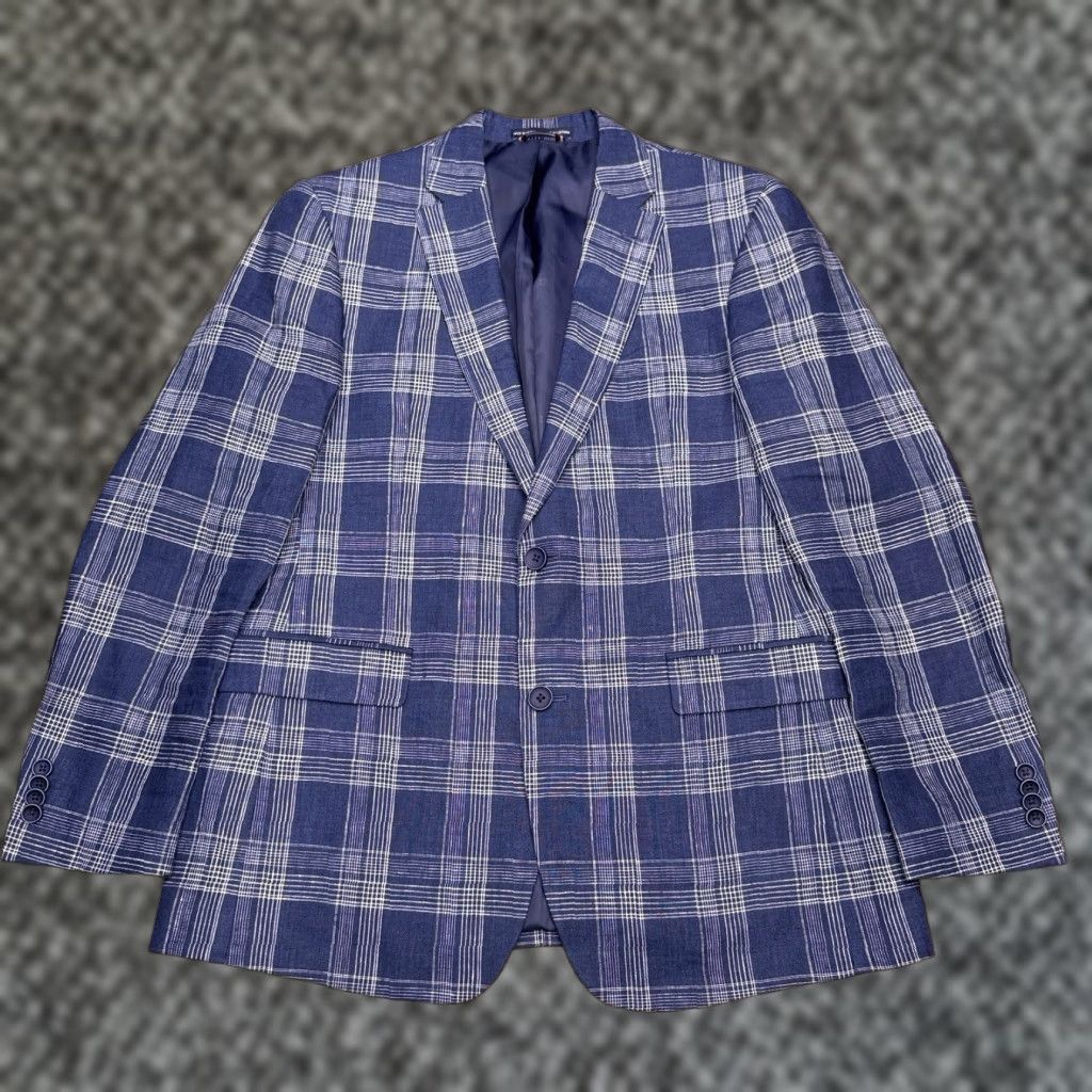 Tommy Hilfiger Tommy Hilfiger Blazer Linen Navy Plaid 40R Mens Sport Coat Regular Fit Notch Lapel Two-Button Double-Vented Jacket Short Description: None Size 40R - 1 Thumbnail