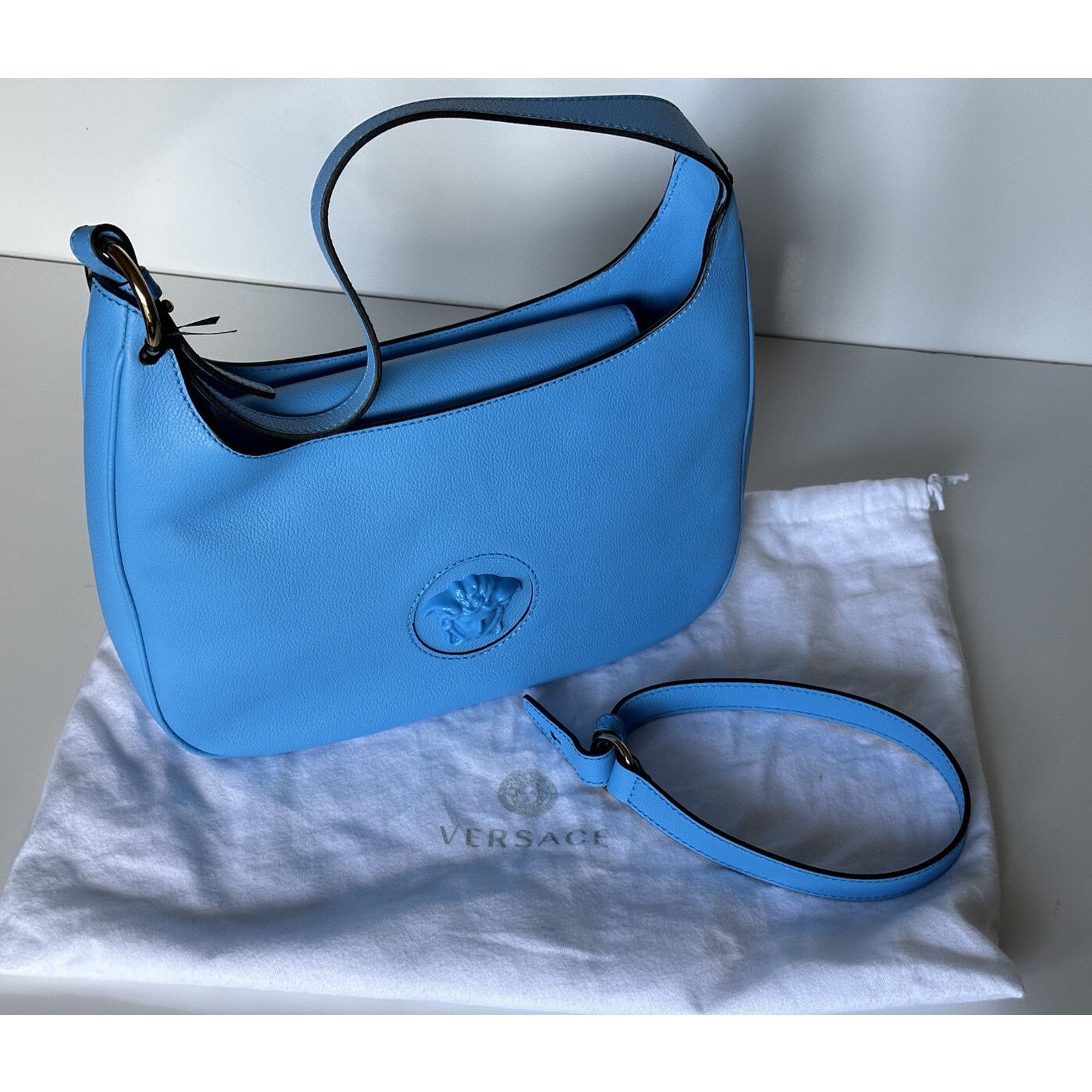 Versace Versace Medusa Head Leather Blue Medium Hobo Bag 1000699 Size ONE SIZE - 18 Thumbnail