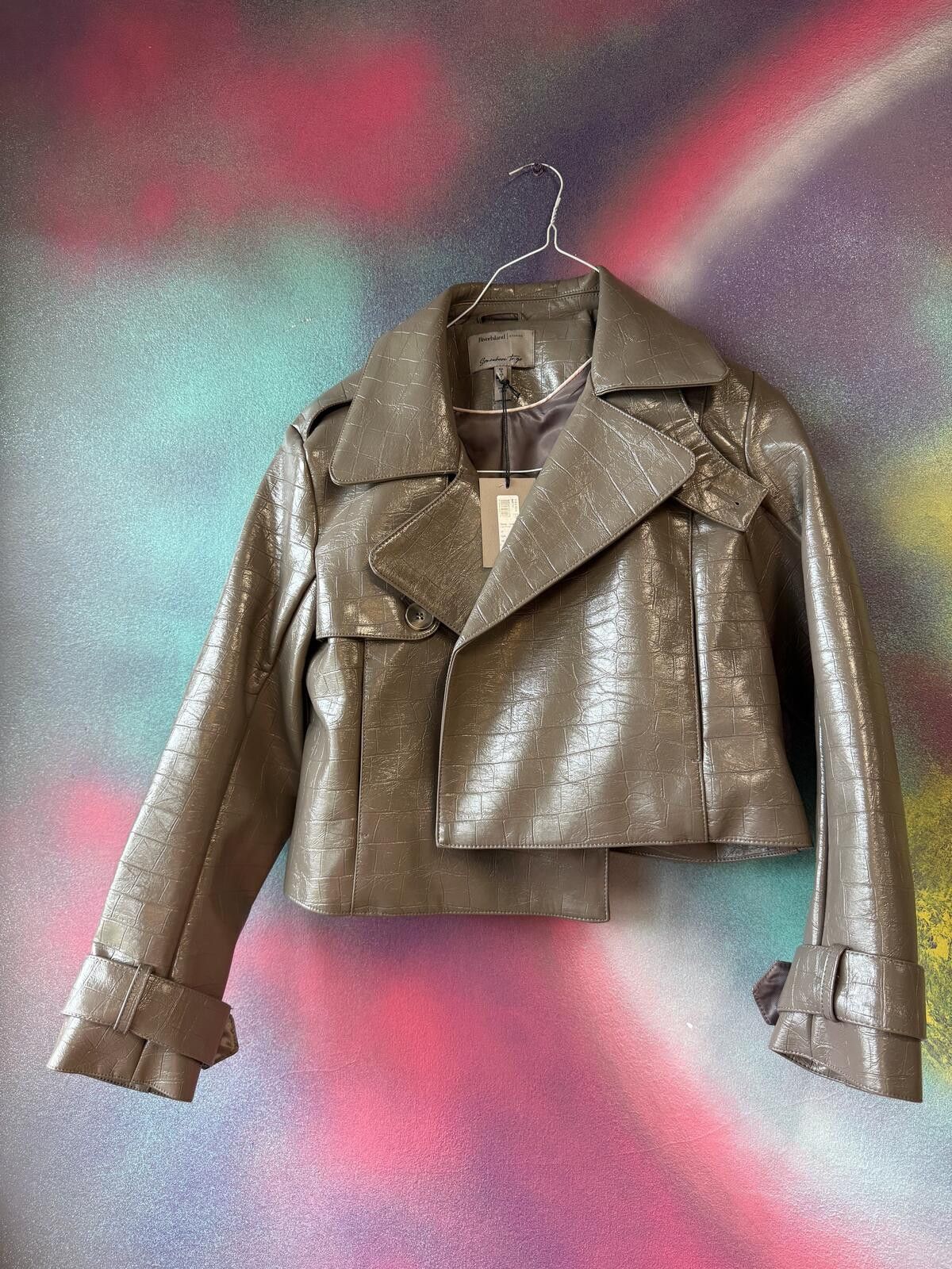 Other River Island Cropped Faux Croc Trench Biker Jacket Size S / US 4 / IT 40 - 1 Thumbnail