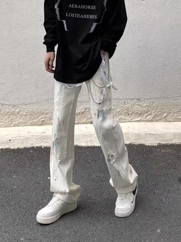 VIBE White high street graffiti loose straight jeans Size US 32 / EU 48 - 1 Thumbnail