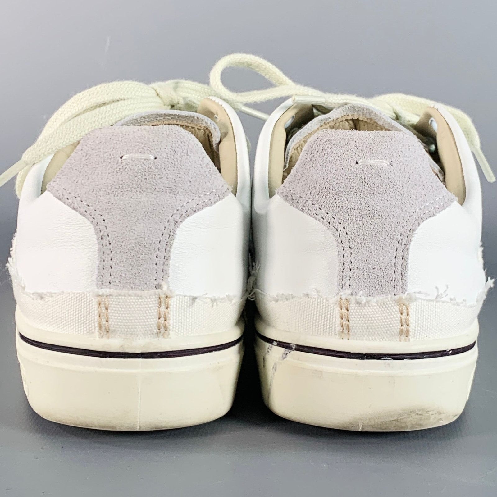 Maison Margiela 5 White Leather Canvas Distressed Low Top Sneakers Size US 5 / EU 37 - 3 Thumbnail