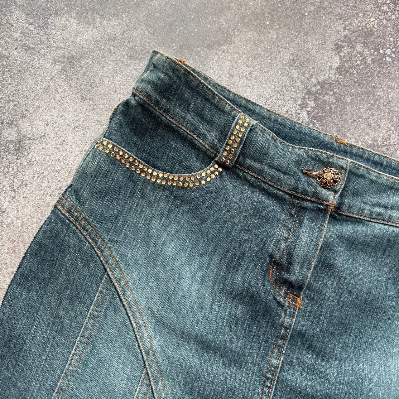 Blumarine Miss Blumarine Y2K Vintage Washed Denim Pleated Skirt Size 28" / US 6 / IT 42 - 3 Thumbnail