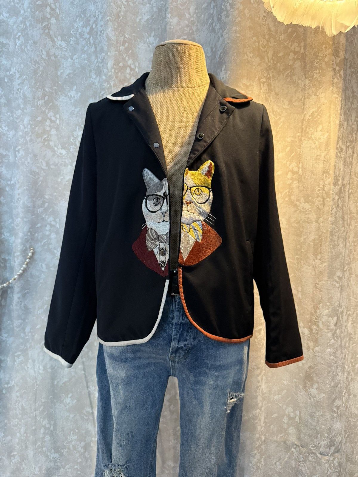 Other Whimsical Embroidered Cat Jacket - Size M/L Size M / US 6-8 / IT 42-44 - 2 Thumbnail