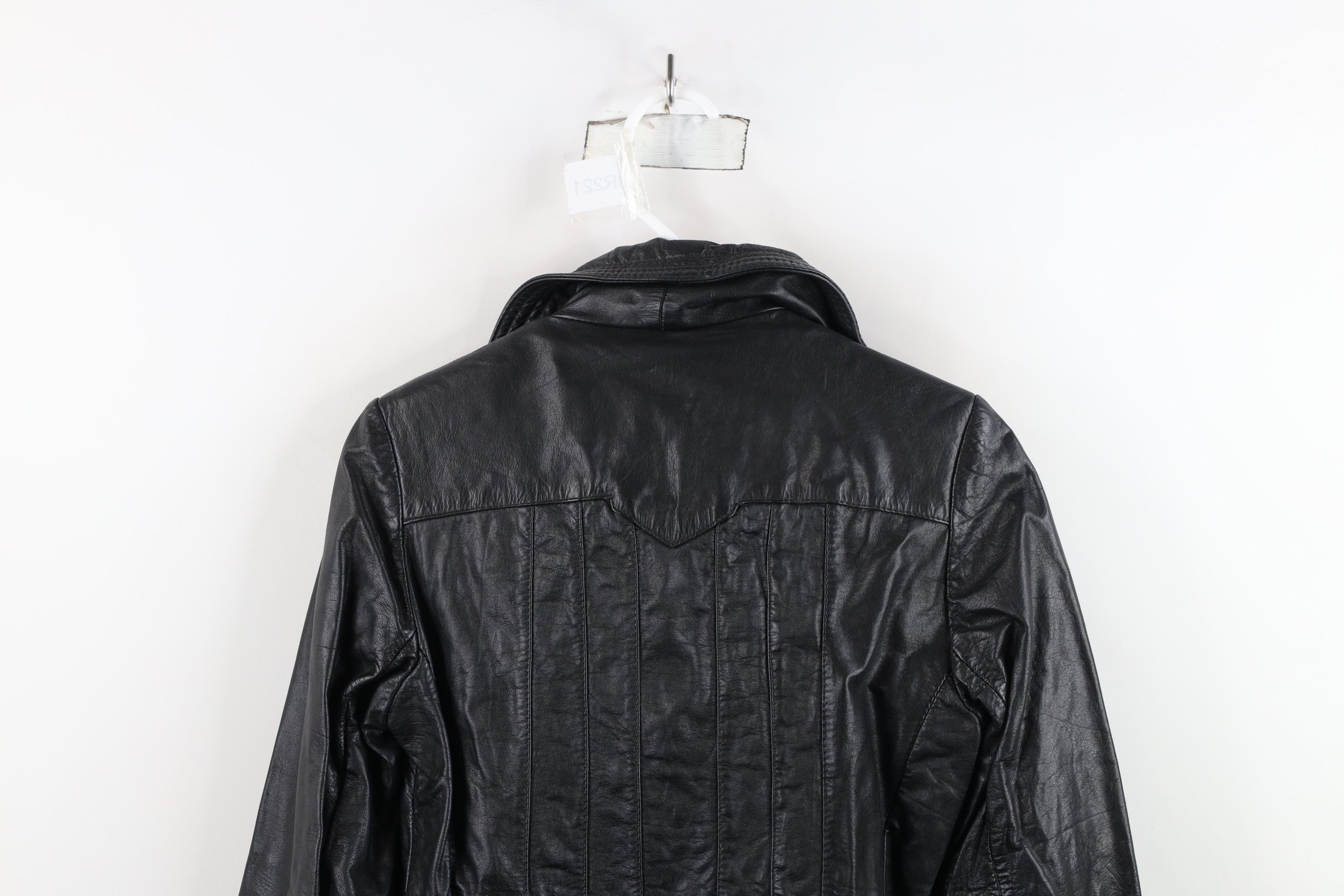 Vintage Vintage 70s Streetwear Button Collared Leather Jacket Black Size L / US 10 / IT 46 - 12 Thumbnail