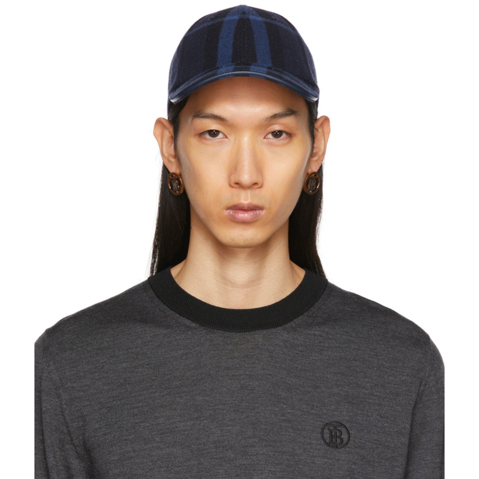 Burberry 🔴 Burberry Wool Check Baseball Cap - Ink Blue Black - XS Size ONE SIZE - 5 Thumbnail
