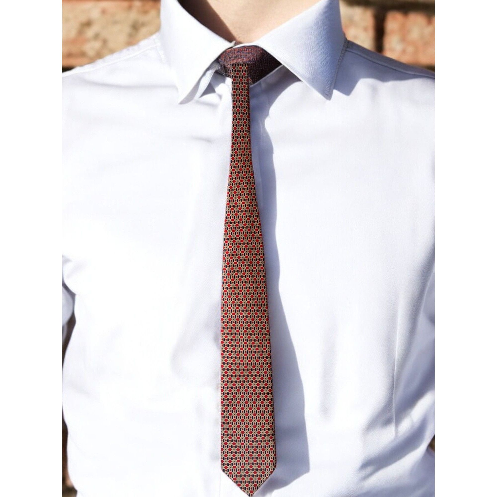 Other St. Lorren 100% Silk Tie, Geometric Pattern: Red, Blue, and Size ONE SIZE - 1 Thumbnail