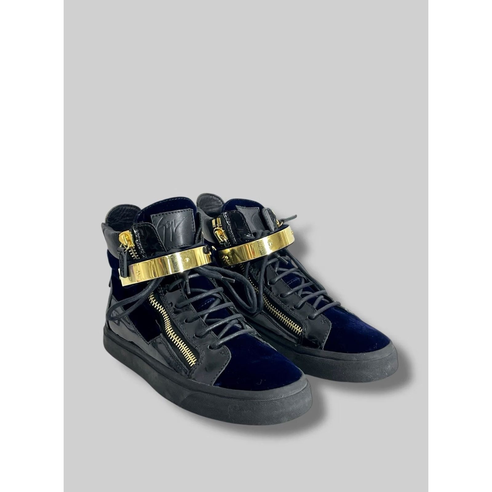 Giuseppe Zanotti Giuseppe Zanotti Coby High Top Velvet Trainers Navy Blue Shoes Mens 39.5 Velvet Casual Shoes Size US M / EU 48-50 / 2 - 2 Thumbnail