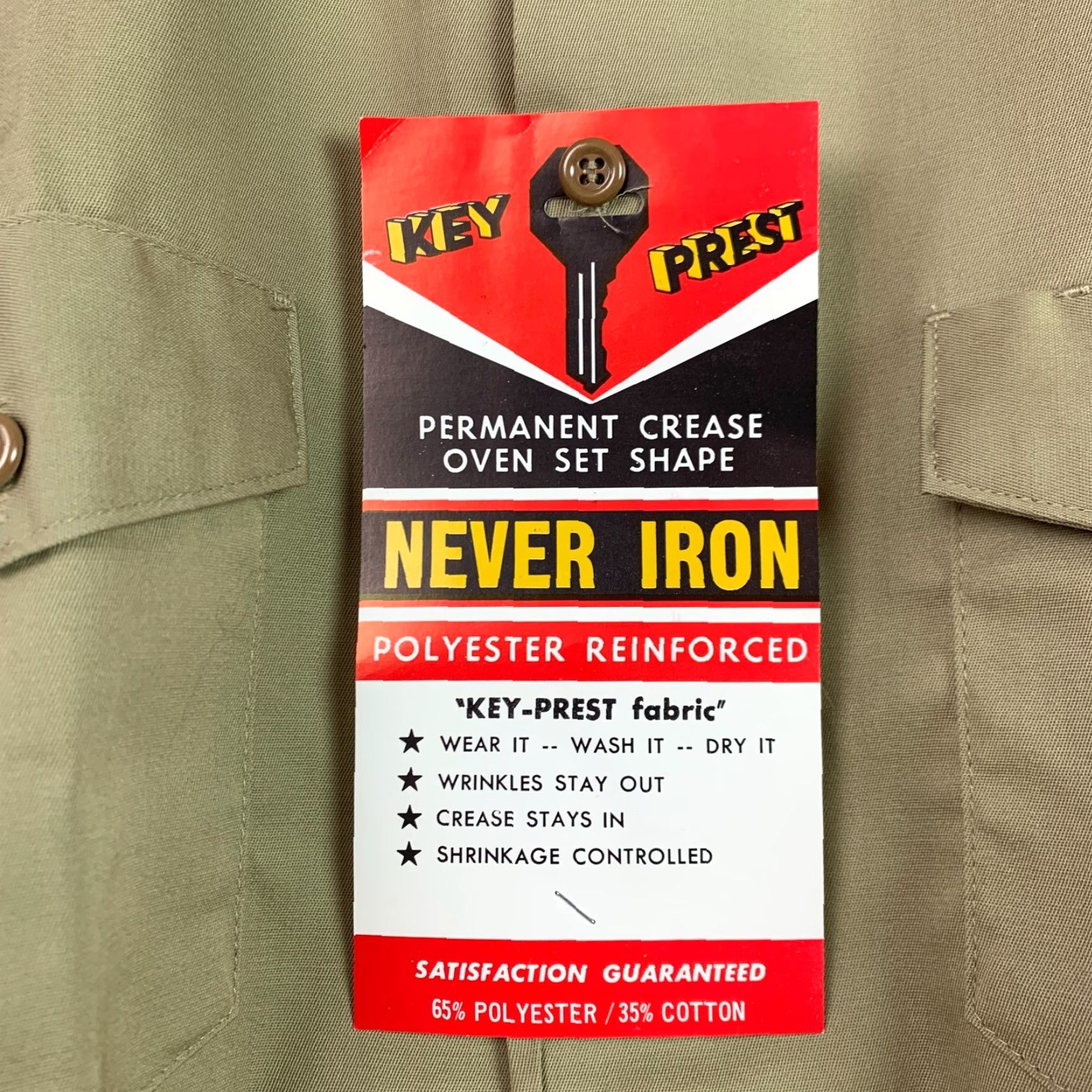Vintage Vintage Key Imperial Never Iron Deadstock Work Shirt Short Sleeve Medium Brown Cotton Blend 70s 1970s Military Look Mens Shirt Size US M / EU 48-50 / 2 - 2 Thumbnail