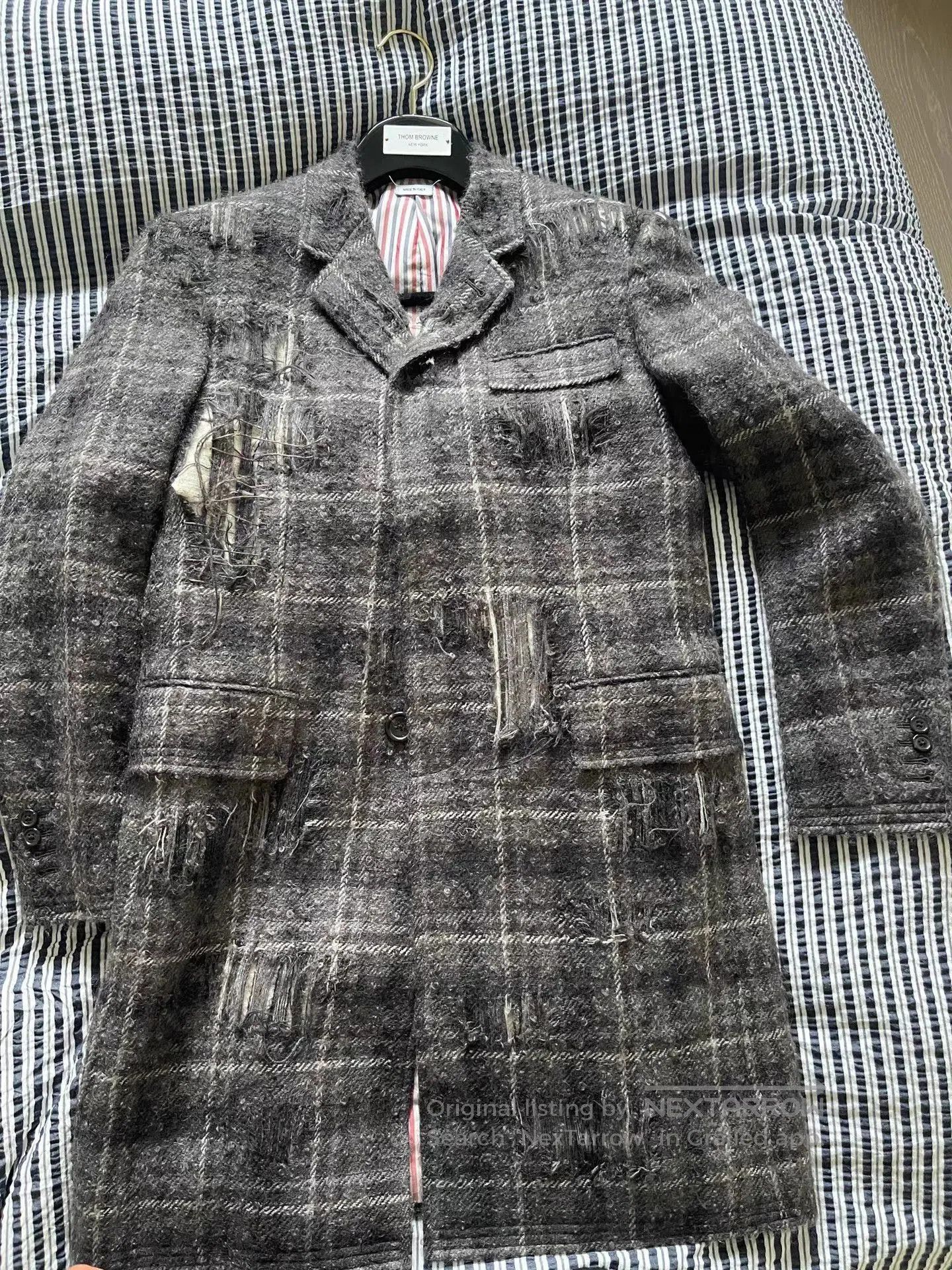 Thom Browne Gray Plaid Frayed Detail Long Coat . Size US M / EU 48-50 / 2 - 1 Thumbnail