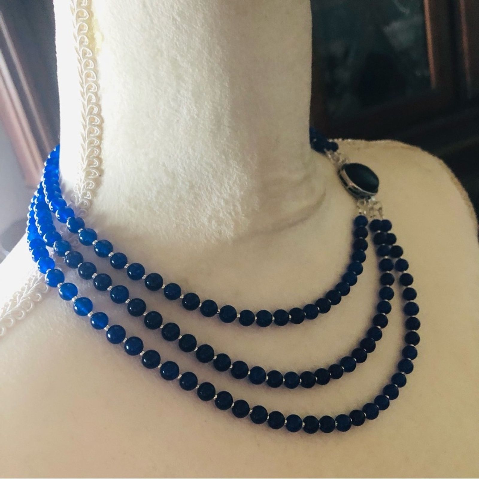 Handmade Handcrafted lazurite bead oval lapis stone clasp necklac Size ONE SIZE - 4 Thumbnail