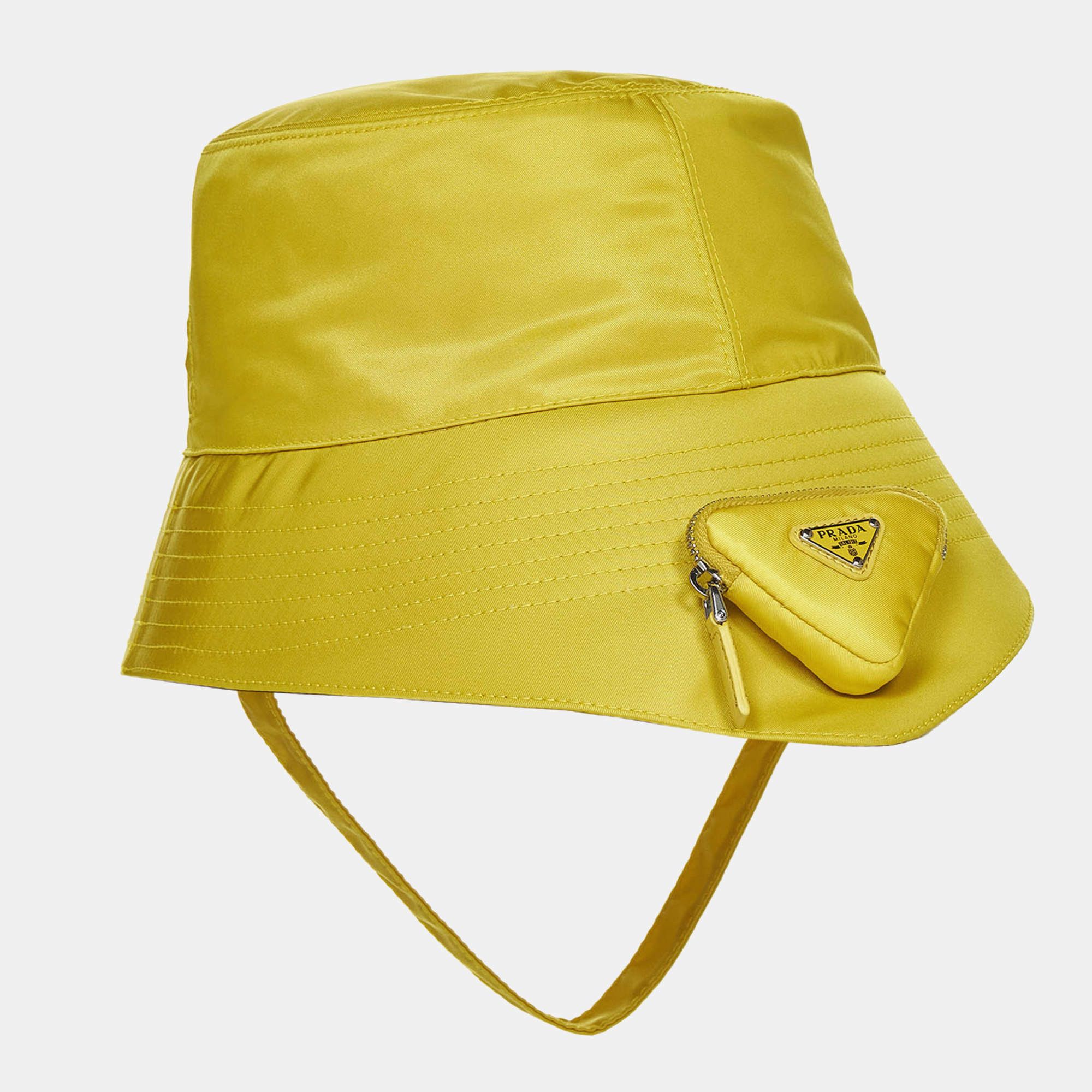 Prada prada yellow re-nylon pouch detail bucket hat Size ONE SIZE - 1 Thumbnail
