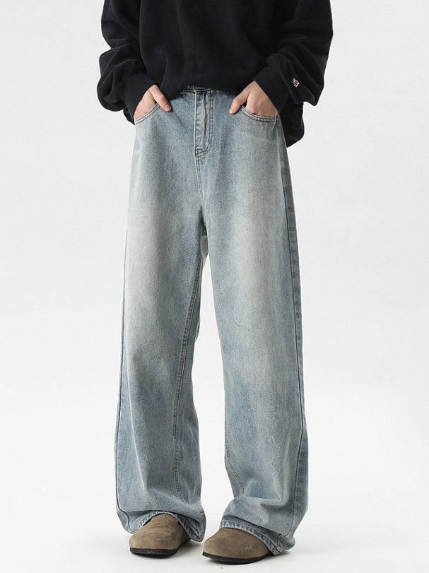 Japanese Brand American washed men's retro loose wide-leg straight jeans Size US 32 / EU 48 - 1 Thumbnail