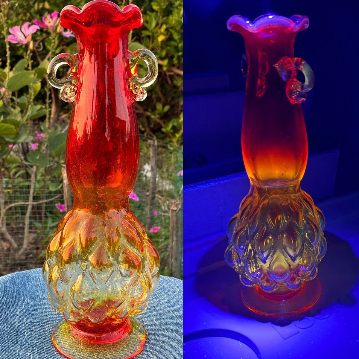 Other Vintage Amberina Glass Vase Applied Clear Mid Century Size ONE SIZE - 1 Thumbnail