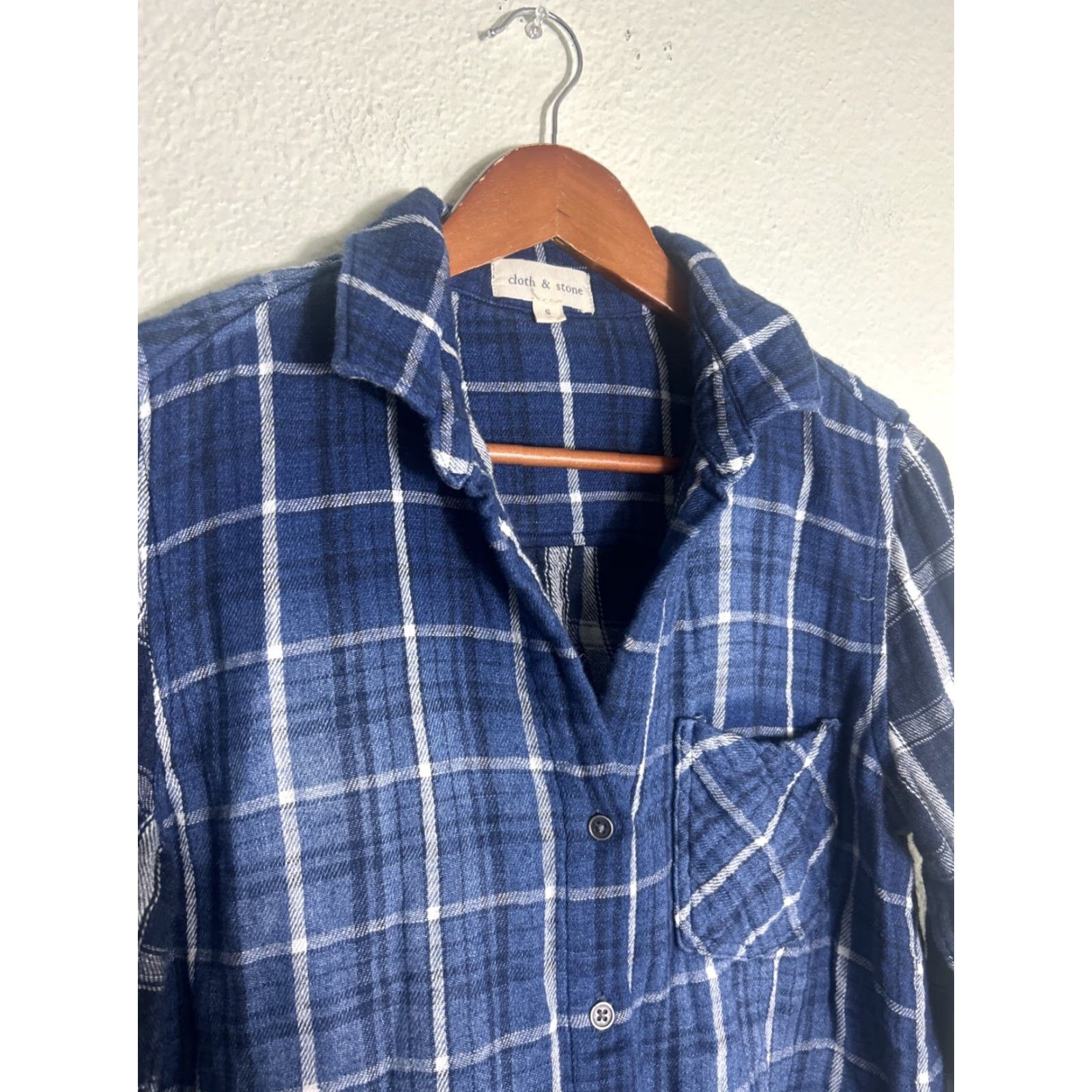 CLOT Cloth & Stone Womens Small Button-Up Long Sleeve Flannel Shirt Blue White Play Size S / US 4 / IT 40 - 3 Thumbnail