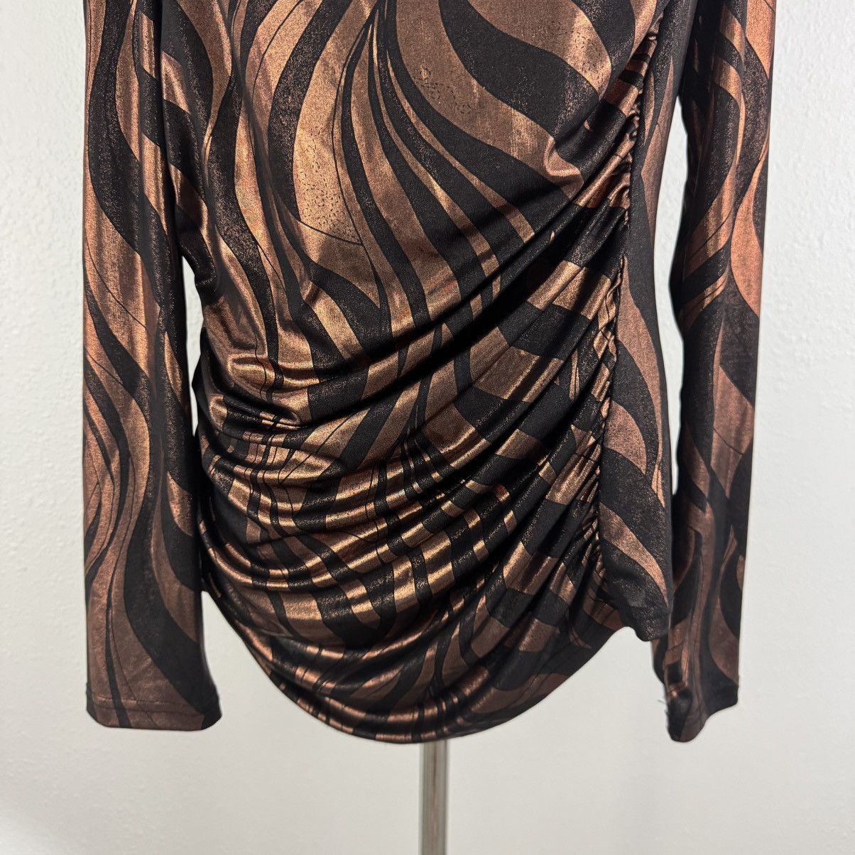 Other BALI Vintage 90s Brown Metallic Copper Swirl Ruched Top Size L / US 10 / IT 46 - 4 Thumbnail